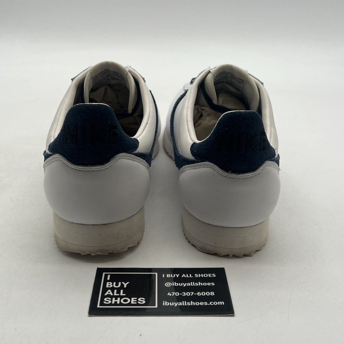 Size 10 - Nike ID Cortez White/Navy Running Shoes (898727-981)