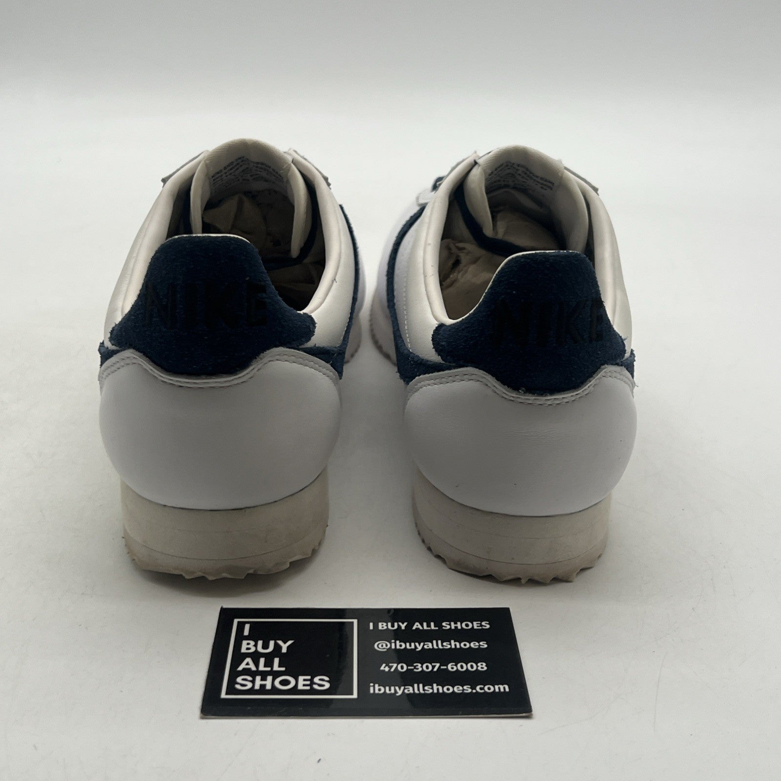 Size 10 - Nike ID Cortez White/Navy Running Shoes (898727-981)