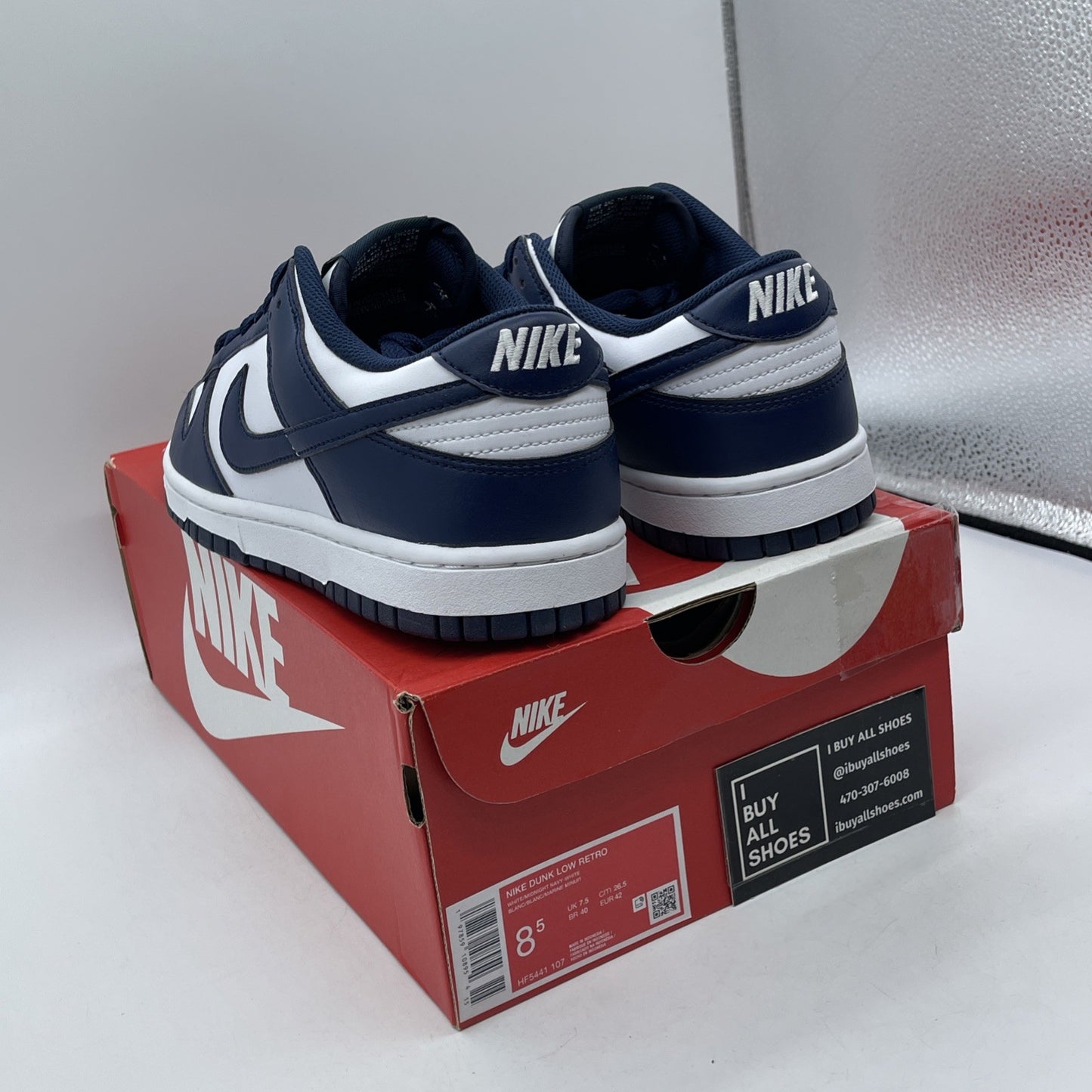 Size 8.5 - Nike Dunk 2025 Low Midnight Navy Blue White Leather (HF5441-107)