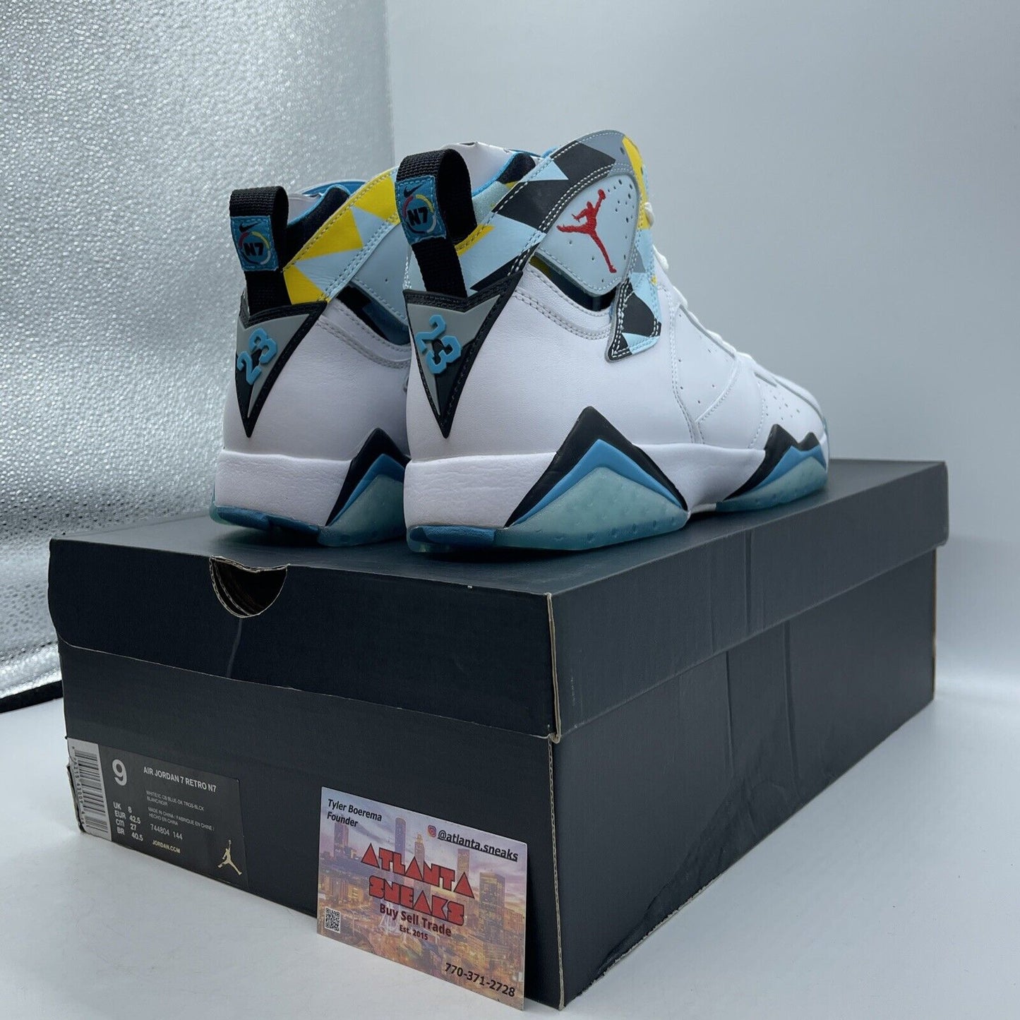 Size 9 - Air Jordan 7 Retro N7 White Blue Yellow Black Grey (744804-144)