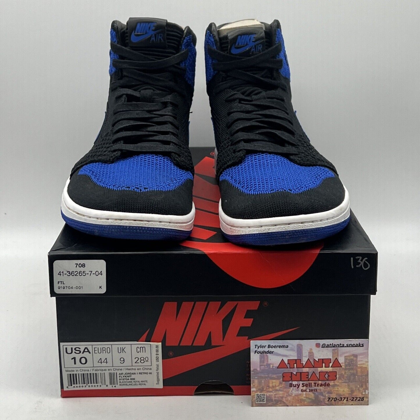 Size 10 - Air Jordan 1 Retro OG Flyknit High Royal Black Blue White (919704-006)