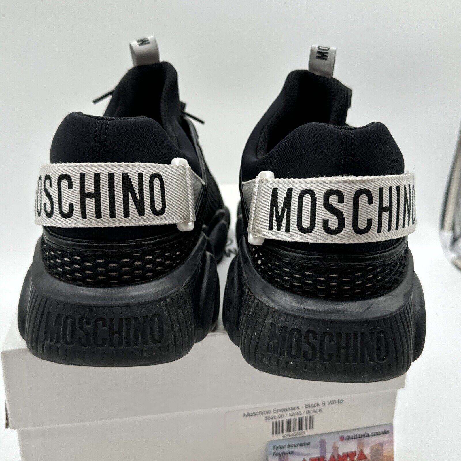 Moschino Teddy Black Sneakers Reflective $595 Retail Black White Silver OG All