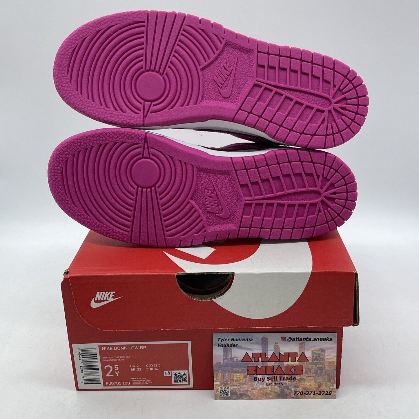 Size 2.5Y -  Dunk Low Active Fuchsia Pink White Leather (FJ0705-100)