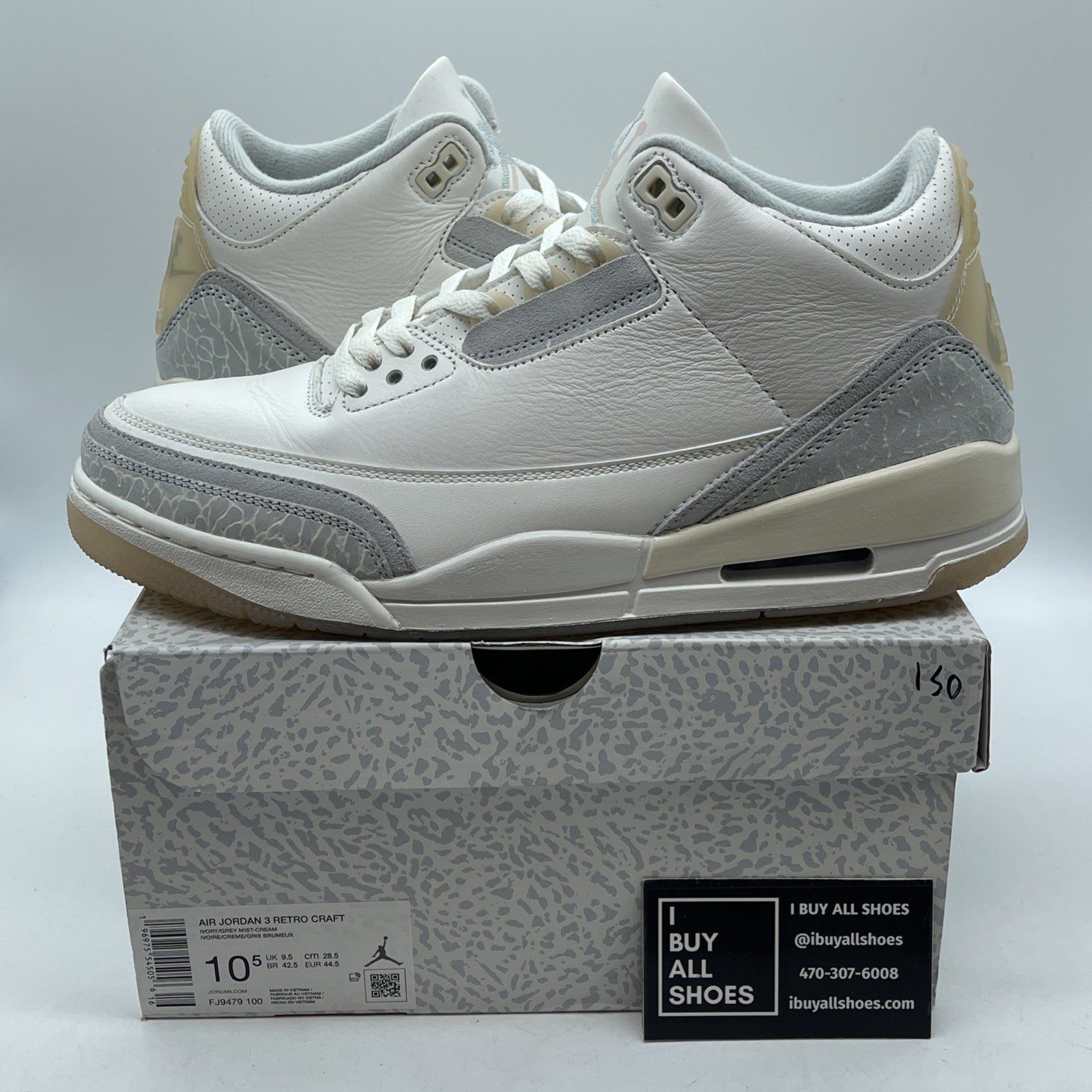 Size 10.5 - Air Jordan 3 Retro Craft Ivory/Grey White Leather (FJ9579-100)