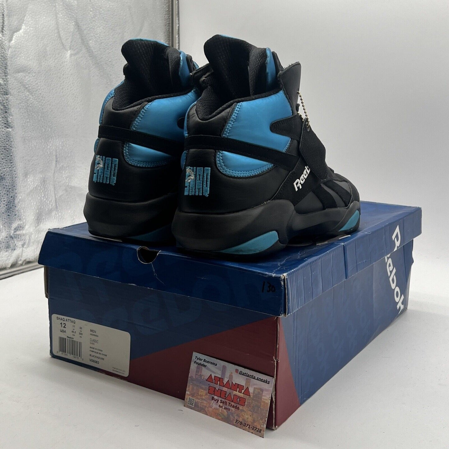 Size 12 - Reebok Shaq Attaq Black Azure 2013 Rare Retro Authentic Basketball