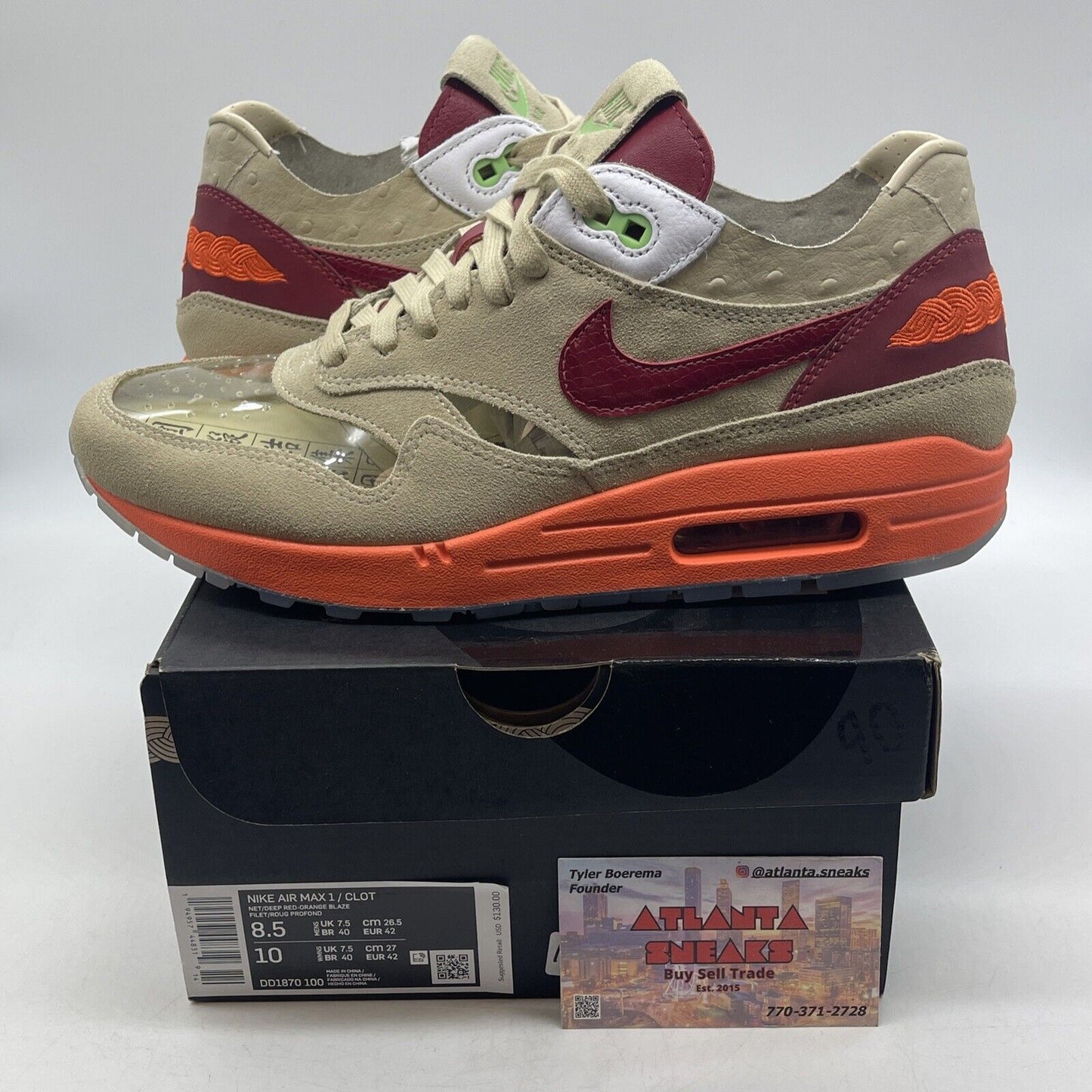 Size 8.5 - Nike CLOT x Air Max 1 2021 Kiss of Death Suede (DD1070-100)