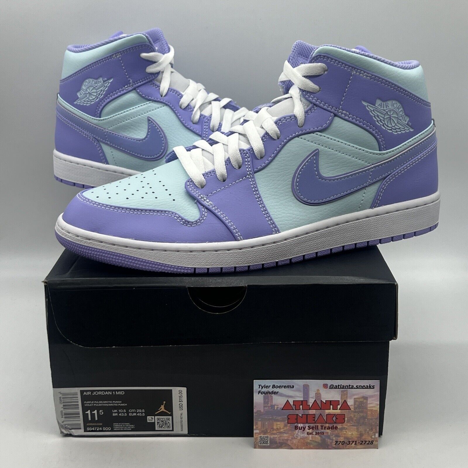 Size 11.5 - Jordan 1 Mid Purple Pulse White Brand New Og All