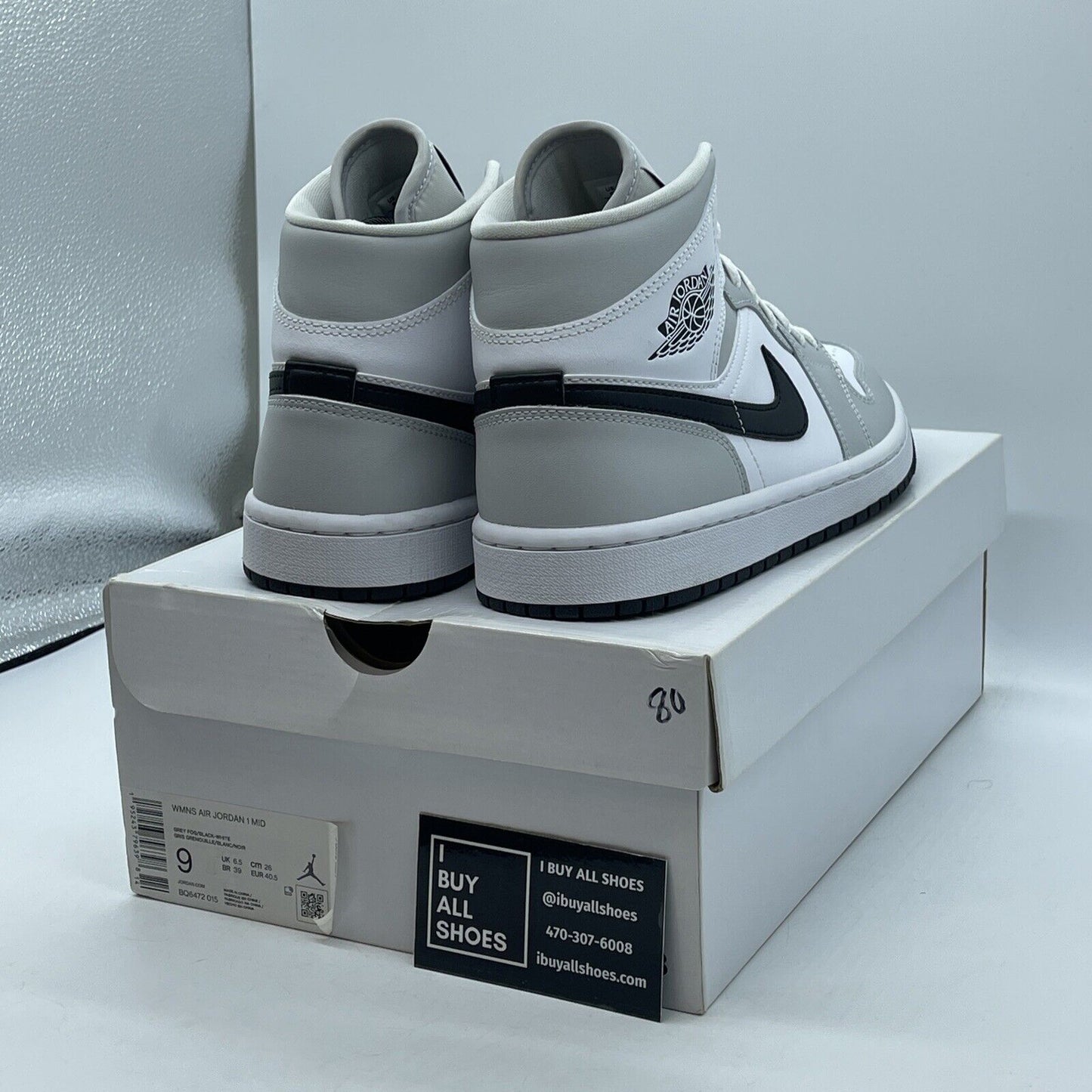 Size 9W - Air Jordan 1 Mid Grey Fog Black White Leather (BQ6472-015)