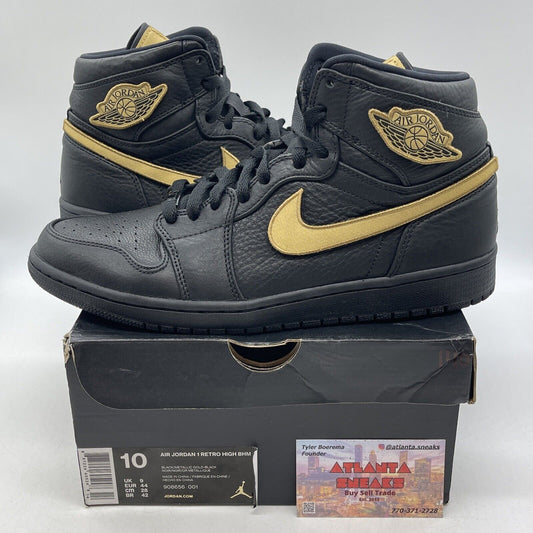 Size 10 - Air Jordan 1 Retro 2017 High BHM Gold Black Leather (908656-001)