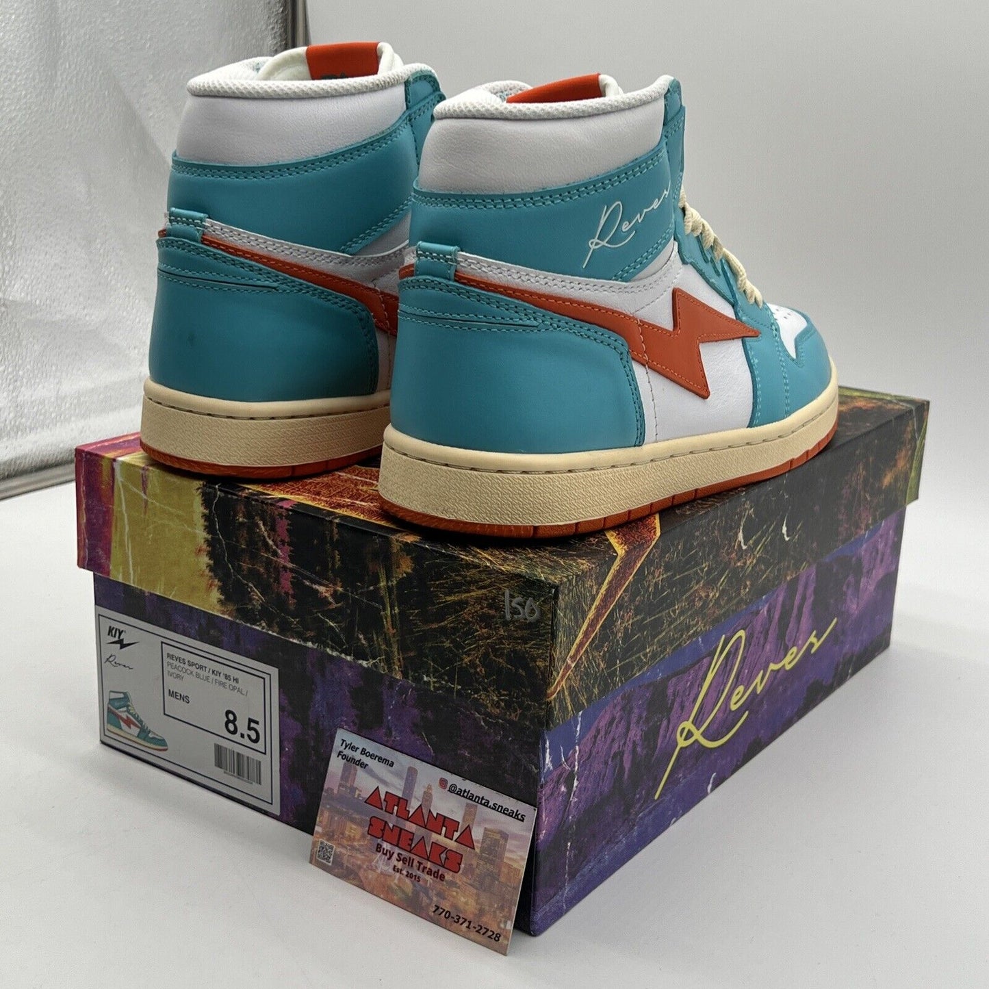 Size 8.5 - Reves Paris Kiy ‘85 hi Miami White Orange Teal Leather