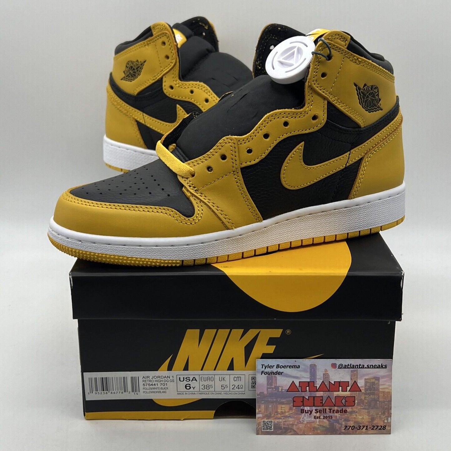 Size 6 - Jordan 1 Retro OG High Pollen Black Yellow Leather White (575441-701)