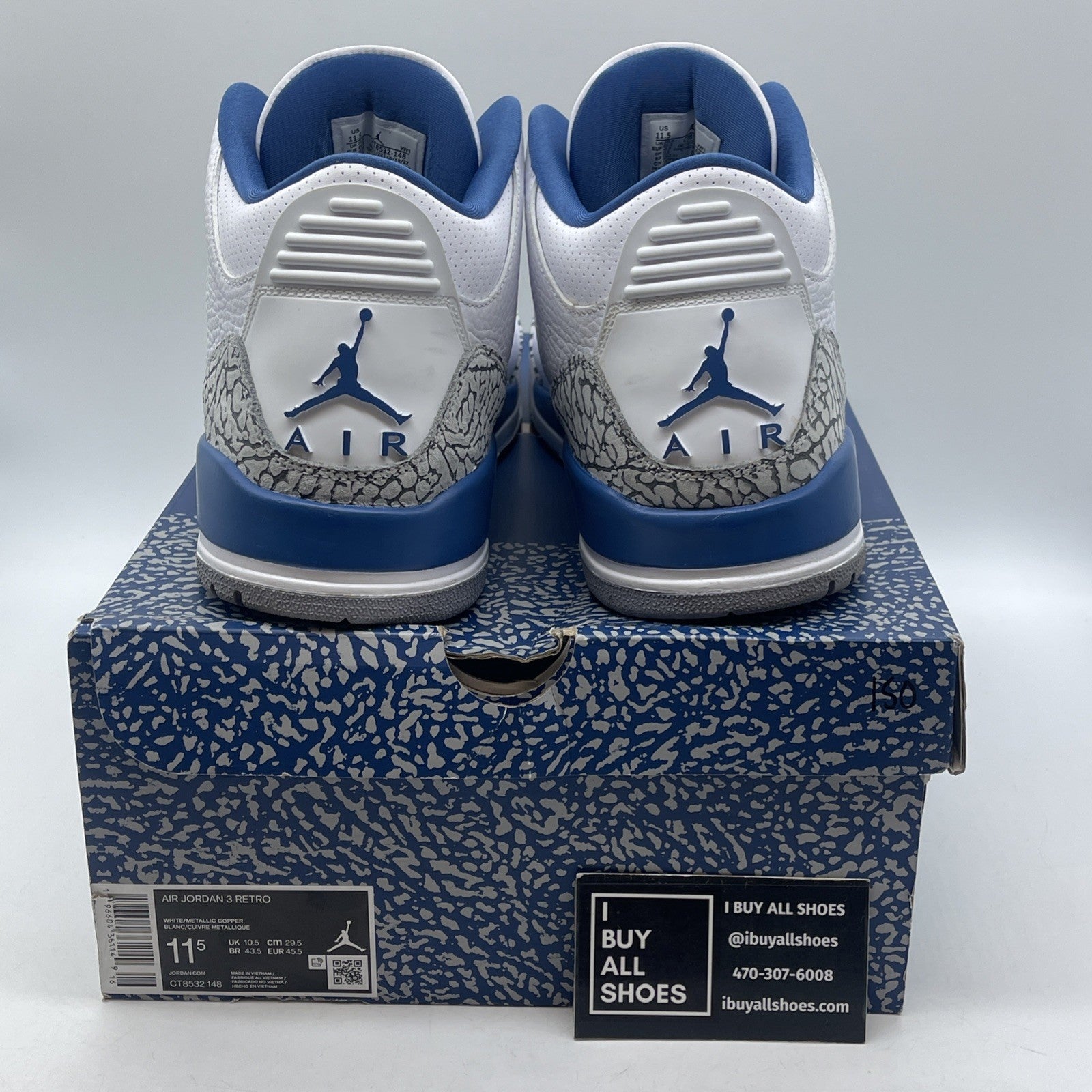 Size 11.5 - Jordan 3 Retro Mid Washington Wizards Grey Blue White (CT8532-148)
