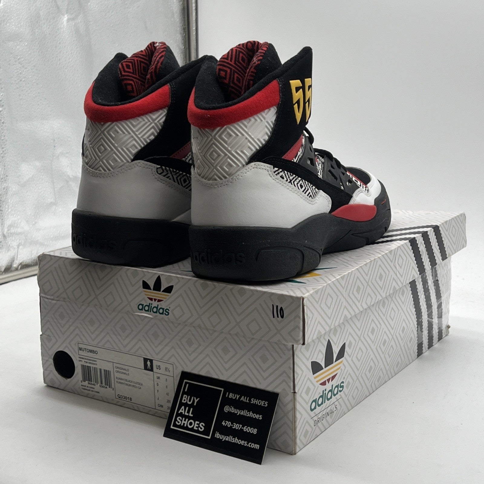 Size 8.5 - Adidas Mutombo Black High Top Retro Basketball Sneakers (Q33018)