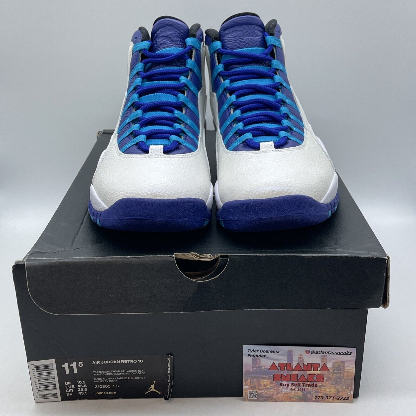 Size 11.5 - Air Jordan 10 Retro Charlotte Hornets White Blue (310805-107)