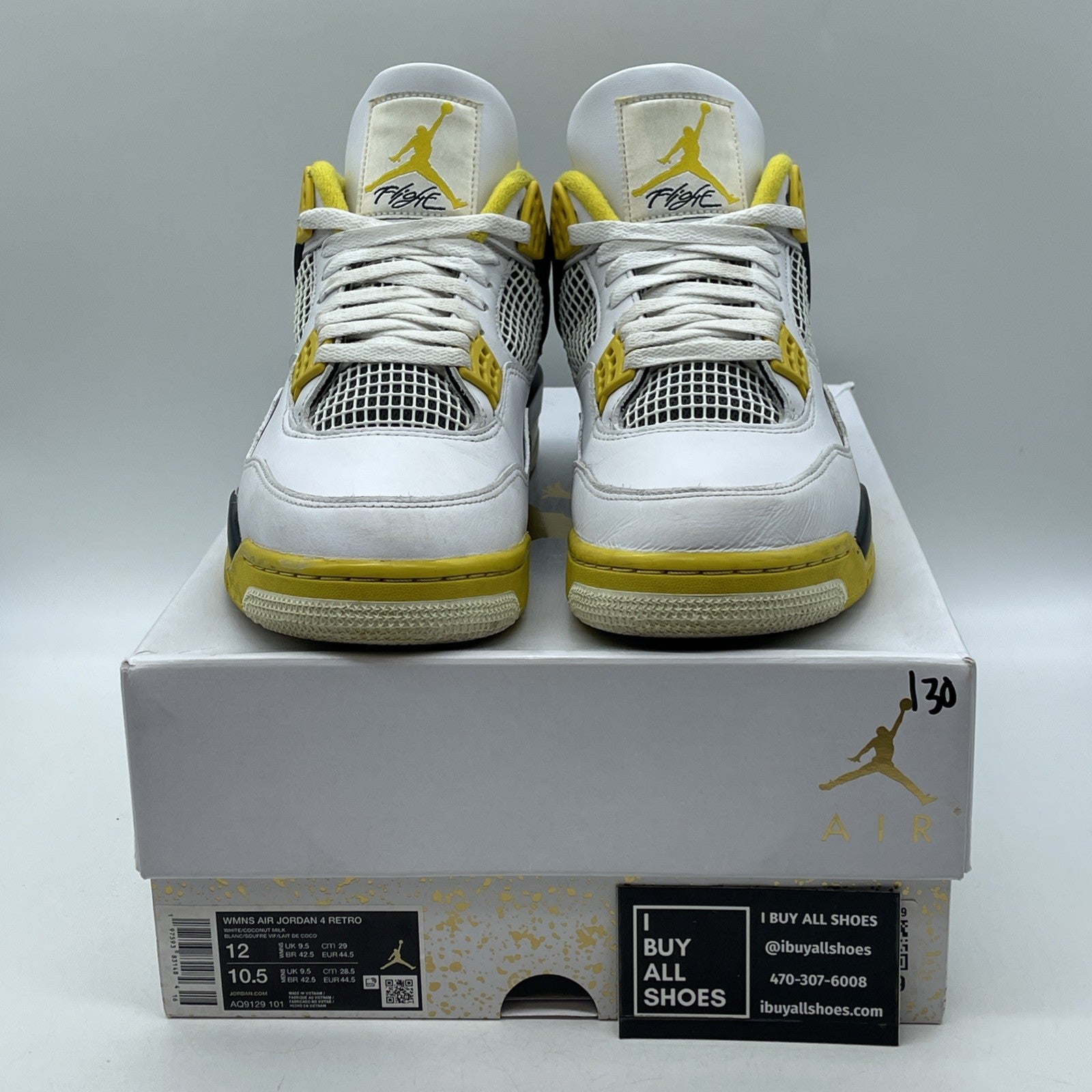 Size 12W - Air Jordan 4 Retro Vivid Sulfur White Yellow Leather (AQ9129-101)