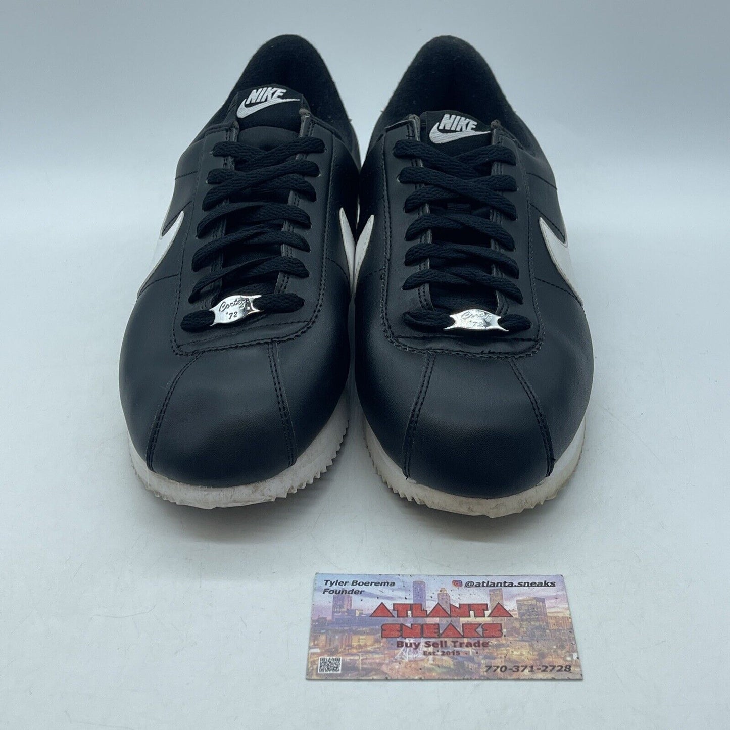 Size 9 - Nike Cortez Basic Leather Black White Silver (819719-012)