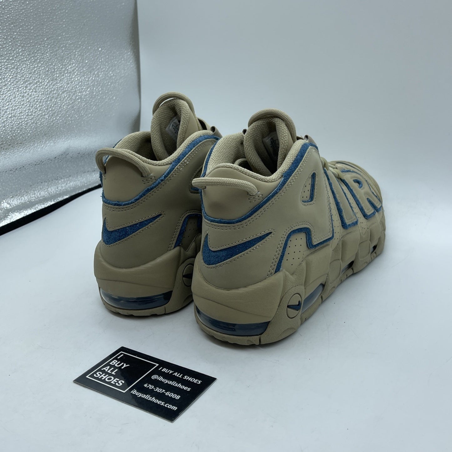 Size 9.5 - Nike Air More Uptempo Limestone Brown Blue Suede (DV6993-200)