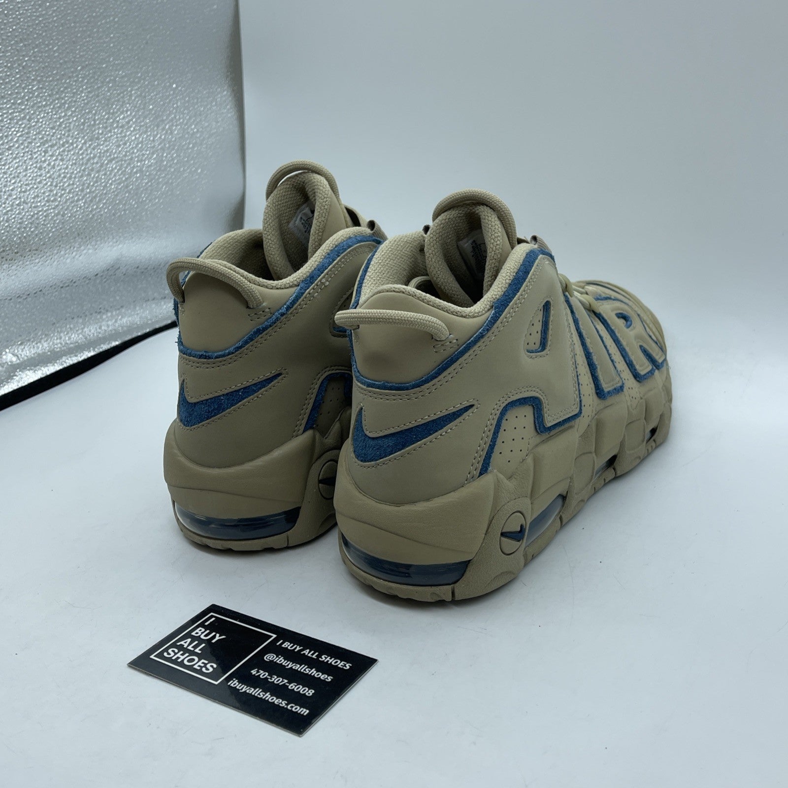 Size 9.5 - Nike Air More Uptempo Limestone Brown Blue Suede (DV6993-200)