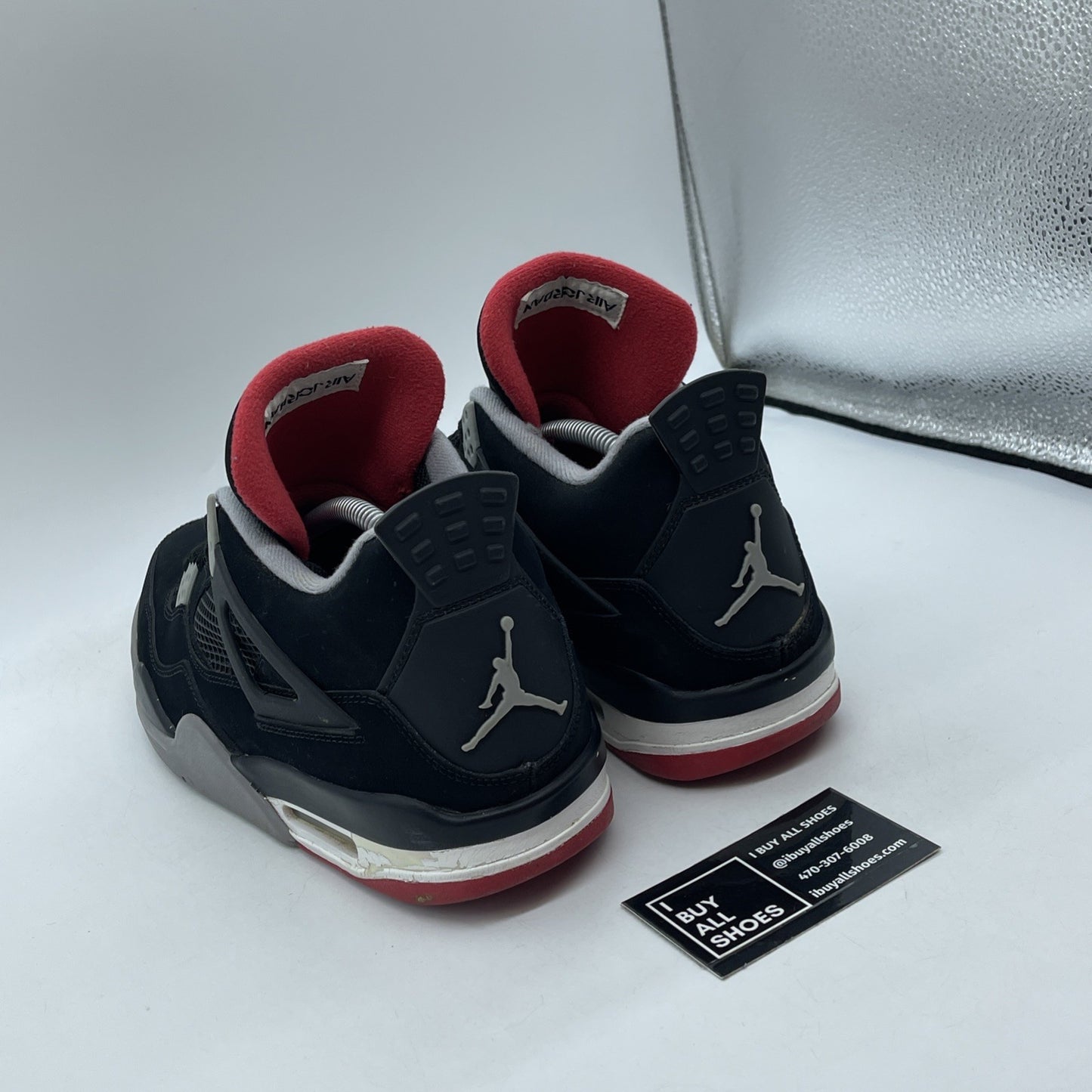 Size 10.5 - Jordan 4 Retro bred release Black Red Grey White Suede (308497-089)