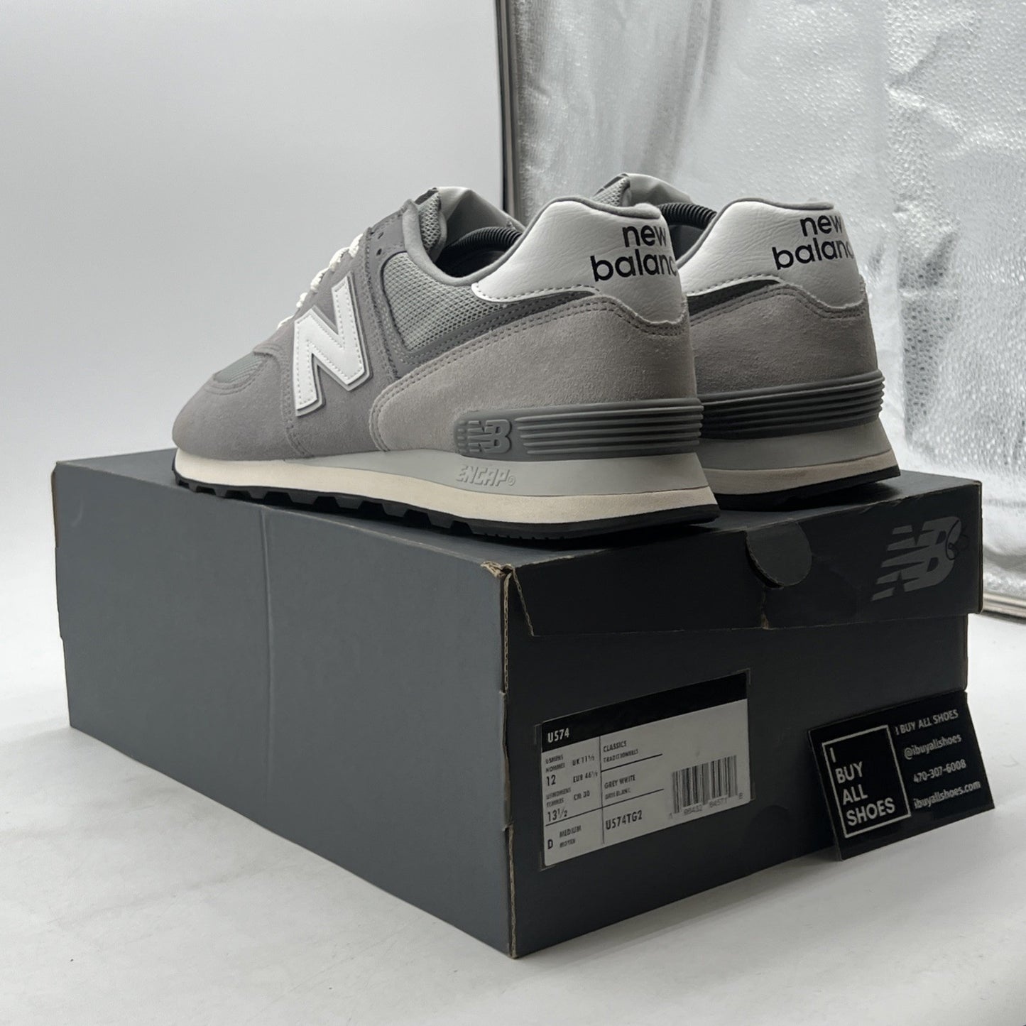 Size 12 - New Balance 574 Grey White (U574TG2)