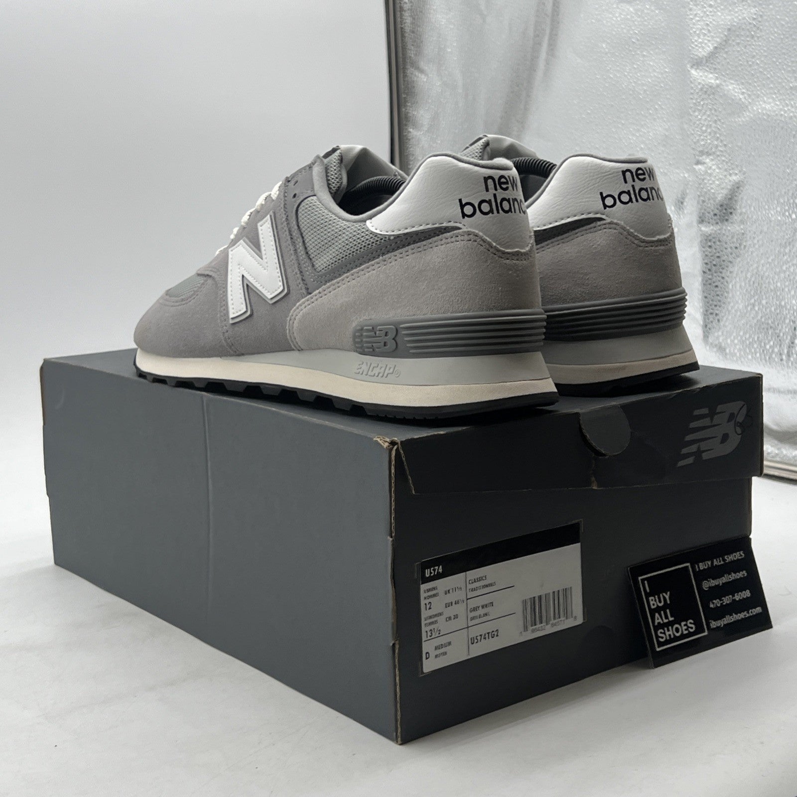 Size 12 - New Balance 574 Grey White (U574TG2)