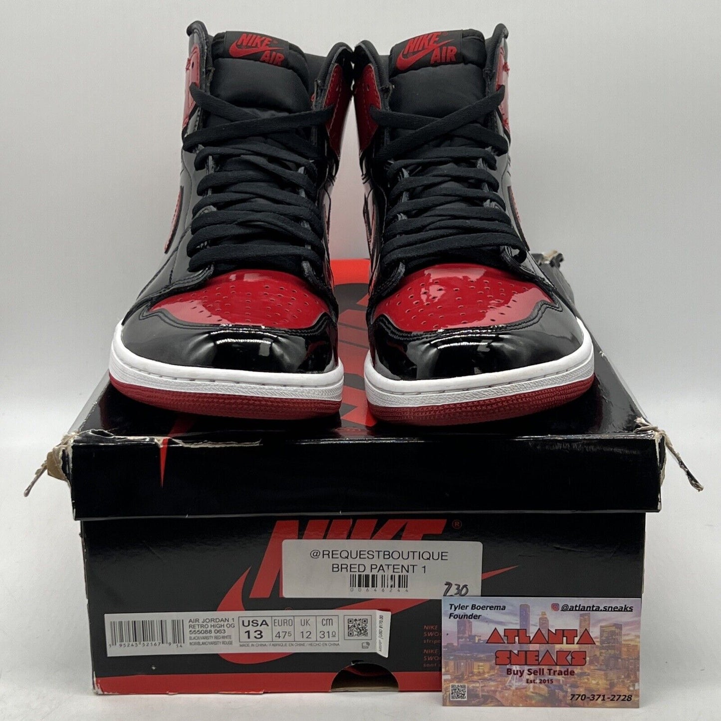 Size 13 - Jordan 1 Retro OG High Patent Bred Black Red White (555088-063)