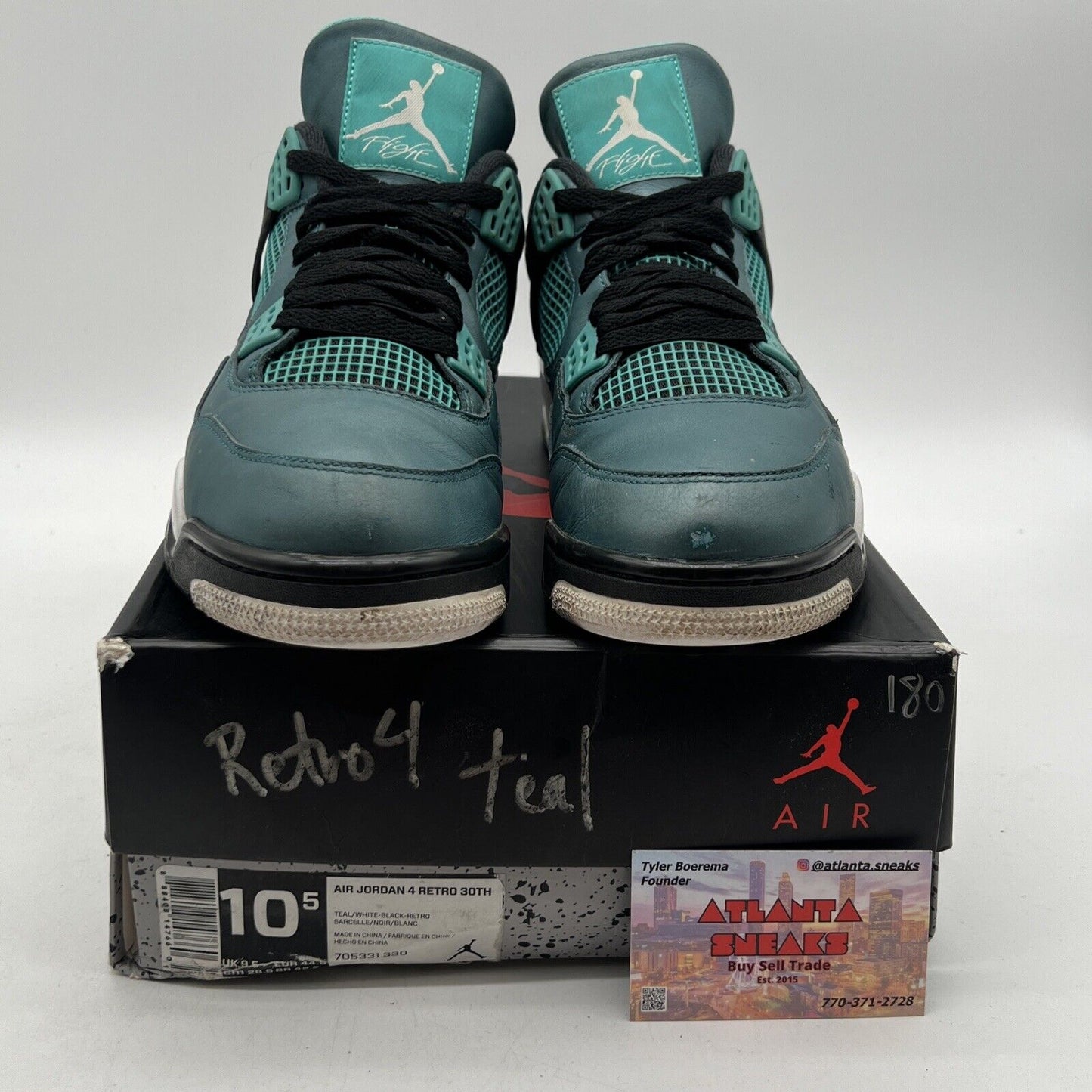 Size 10.5 - Air Jordan 4 Retro Teal Black White Leather (705331-330)