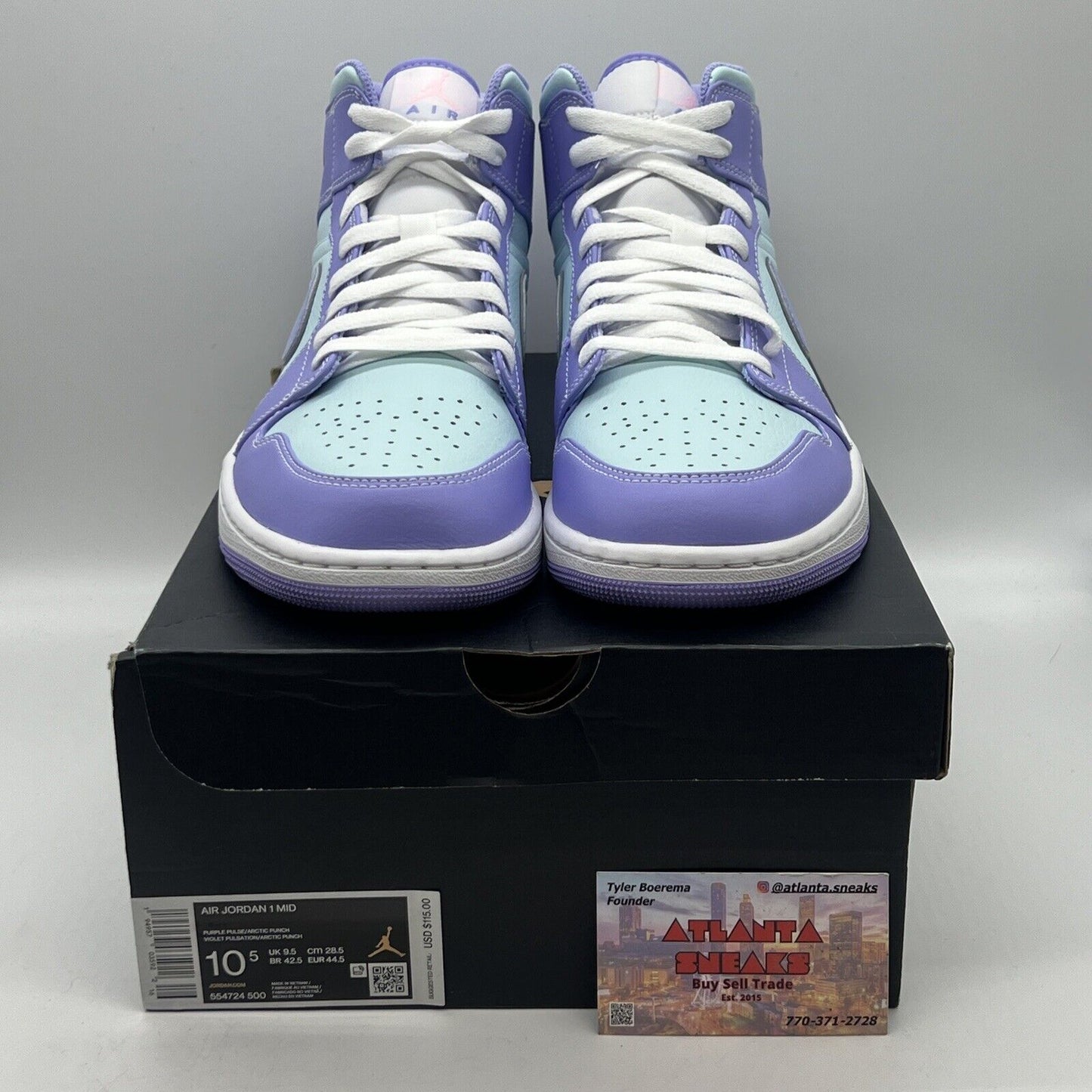 Size 10.5 - Jordan 1 Mid Purple Pulse Brand New Og All White