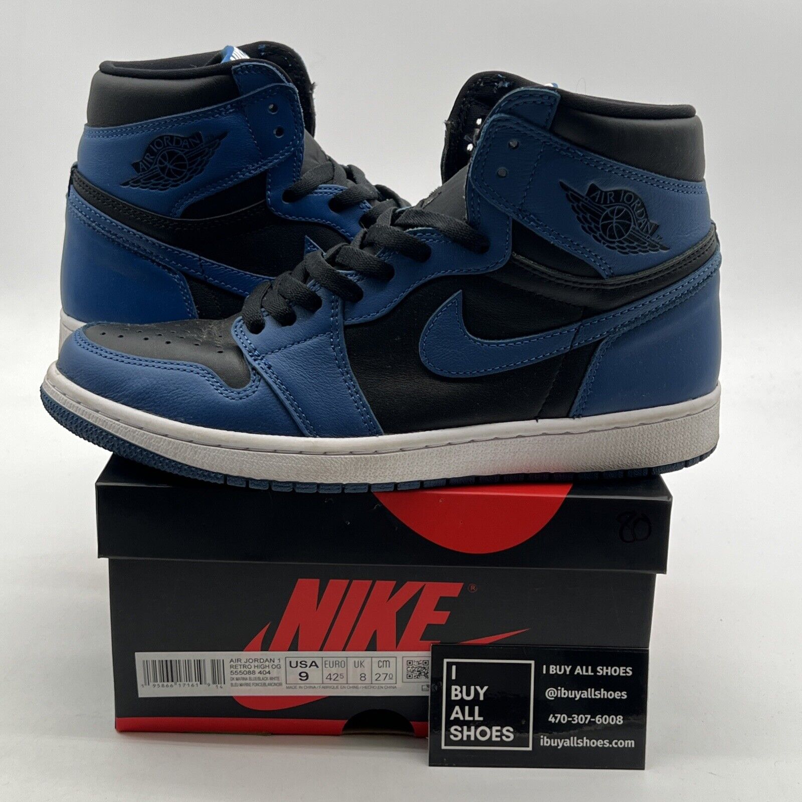 Size 9 - Air Jordan 1 Retro OG High Dark Marina Blue (555088-404)