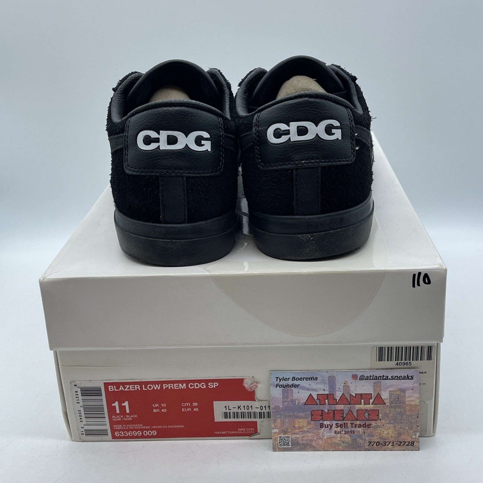 Size 11 - Nike Comme des Garçons x Blazer Premium SP Low Black Suede (633699-009