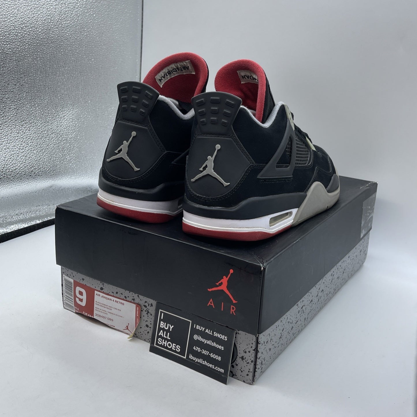 Size 9 - Jordan 4 Retro bred release Grey Red Suede (308497-089)
