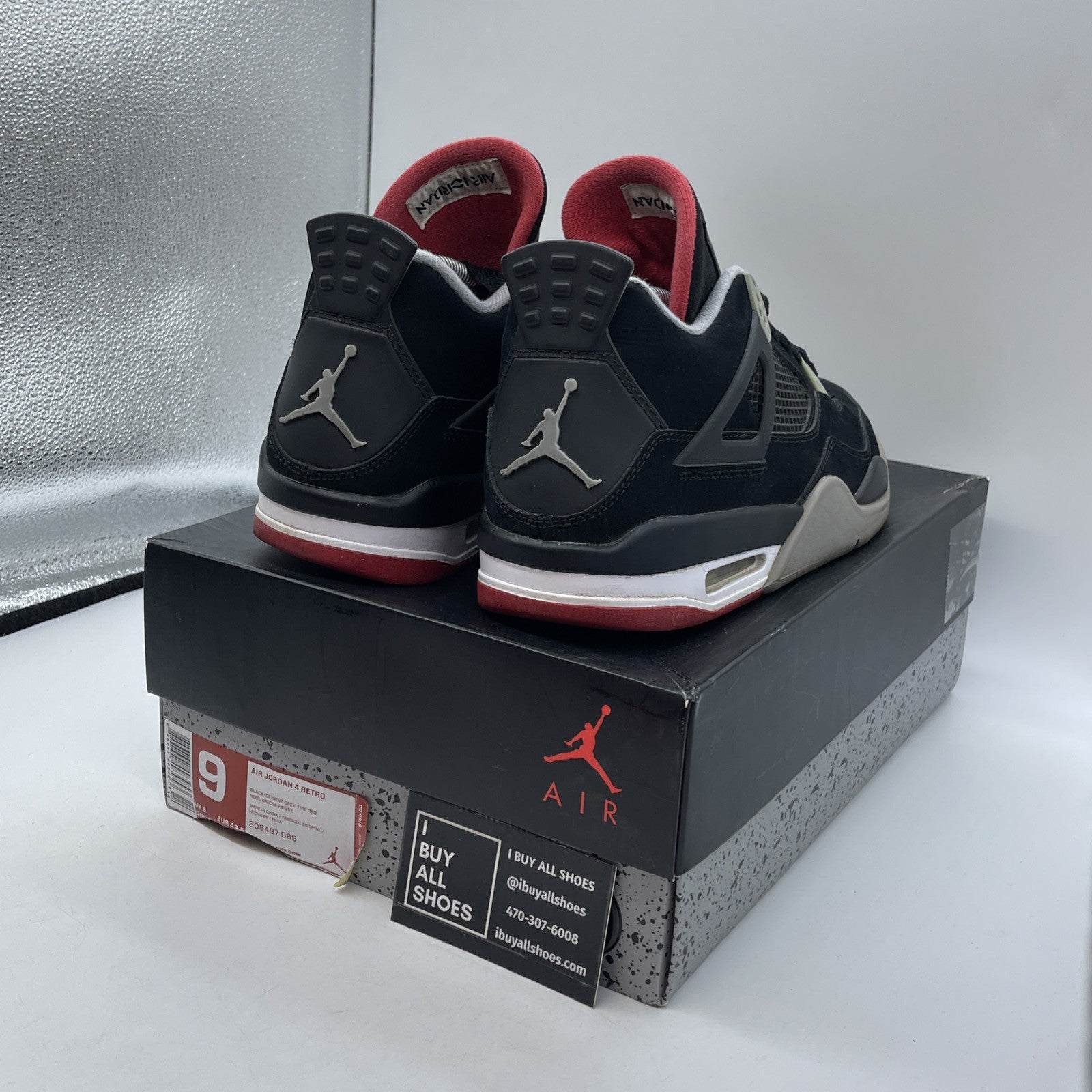 Size 9 - Jordan 4 Retro bred release Grey Red Suede (308497-089)