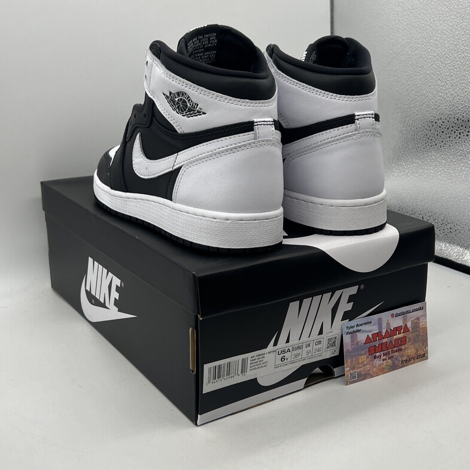 Size 6 (GS) - Jordan 1 OG High Black/White 2024 Leather (FD1437-010)