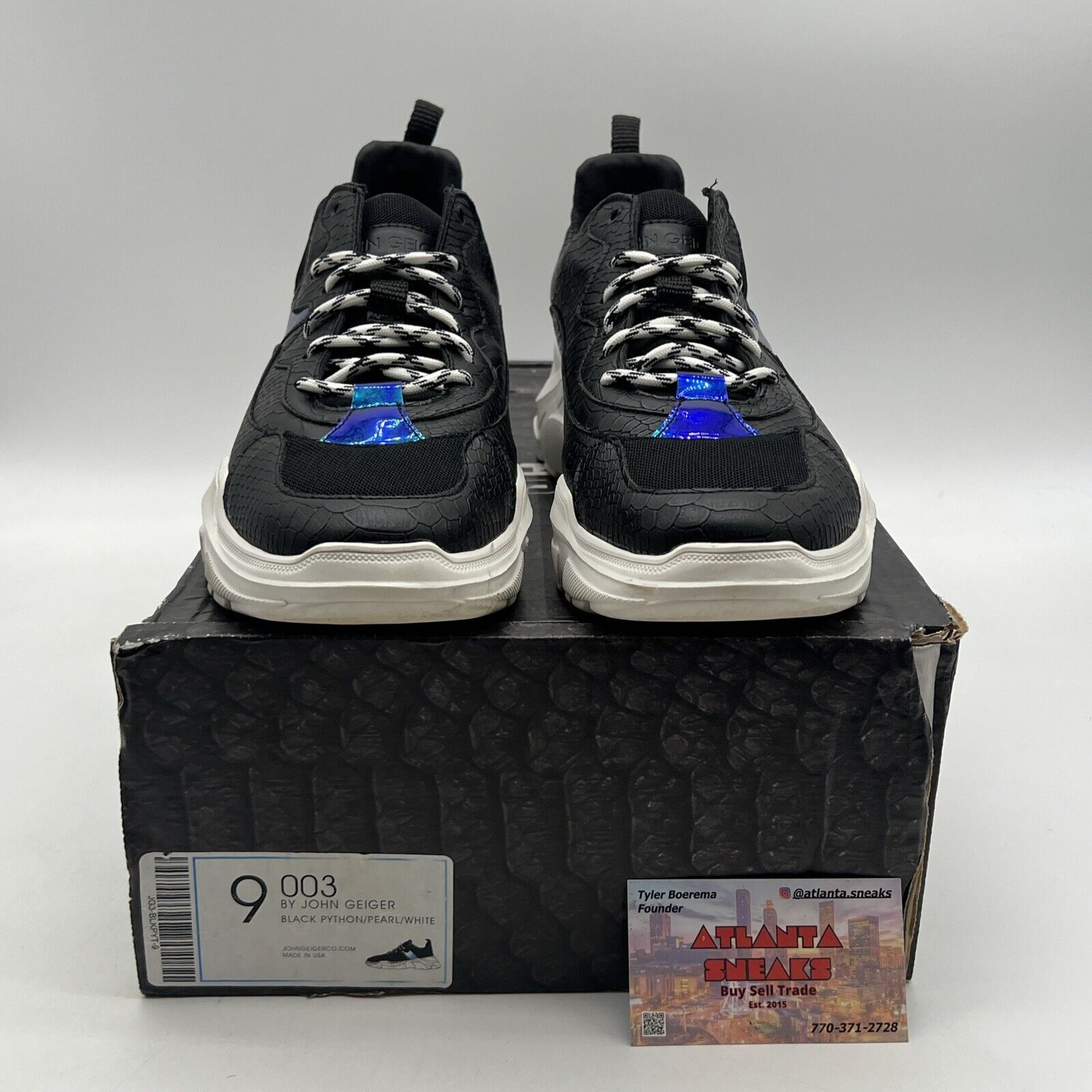 Size 9 - John Geiger Sneaker 003 Black Python, Holographic Stripe