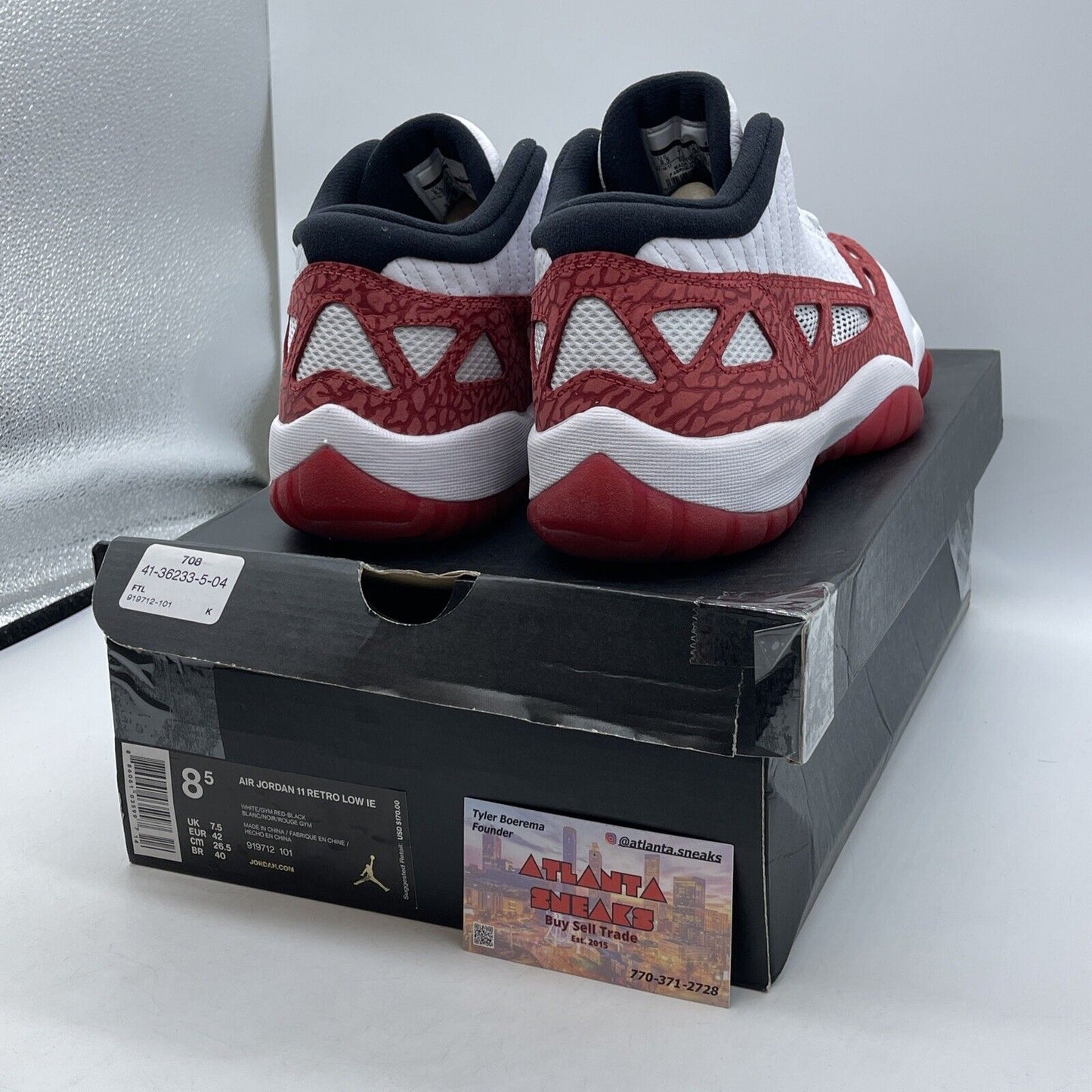 Size 8.5 - Air Jordan 11 Retro IE Low Gym Red Suede White Leather (919712-101)