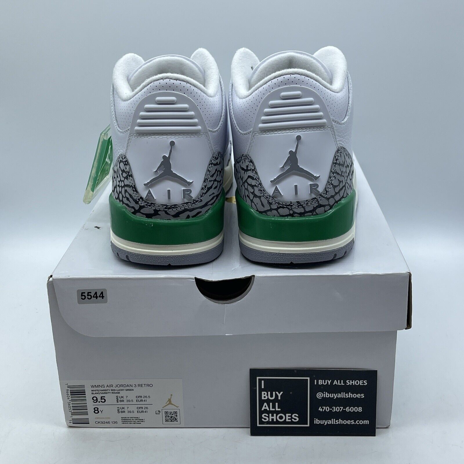 Size 9.5W - Air Jordan 3 Retro Lucky Green White Grey Leather Suede (CK9246-136)