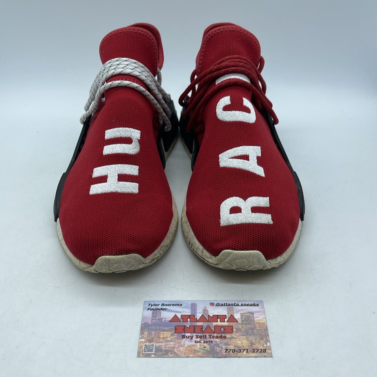 Size 10.5 - adidas Pharrell x NMD Human Race Red White Suede black  (BB0616)