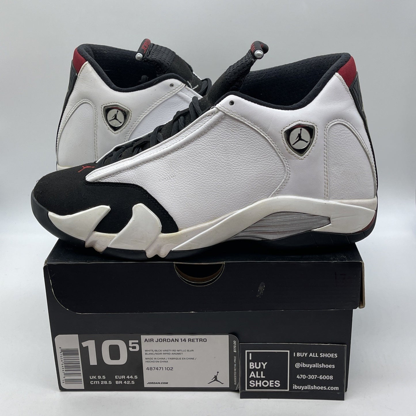 Size 10.5 - Air Jordan 14 Retro 2014 Black Toe Suede Leather (487471-102)