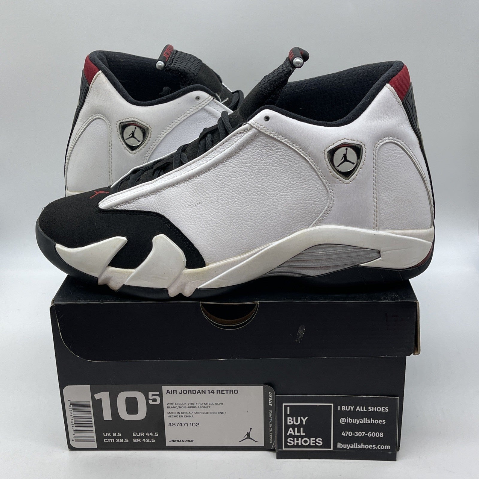 Size 10.5 - Air Jordan 14 Retro 2014 Black Toe Suede Leather (487471-102)
