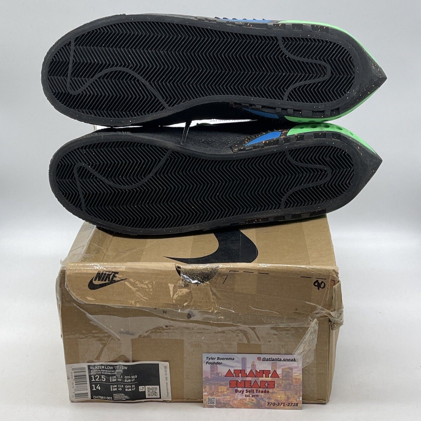 Size 12.5 - Nike Off-White x Blazer Low Black Green White Suede (DH7863-001)