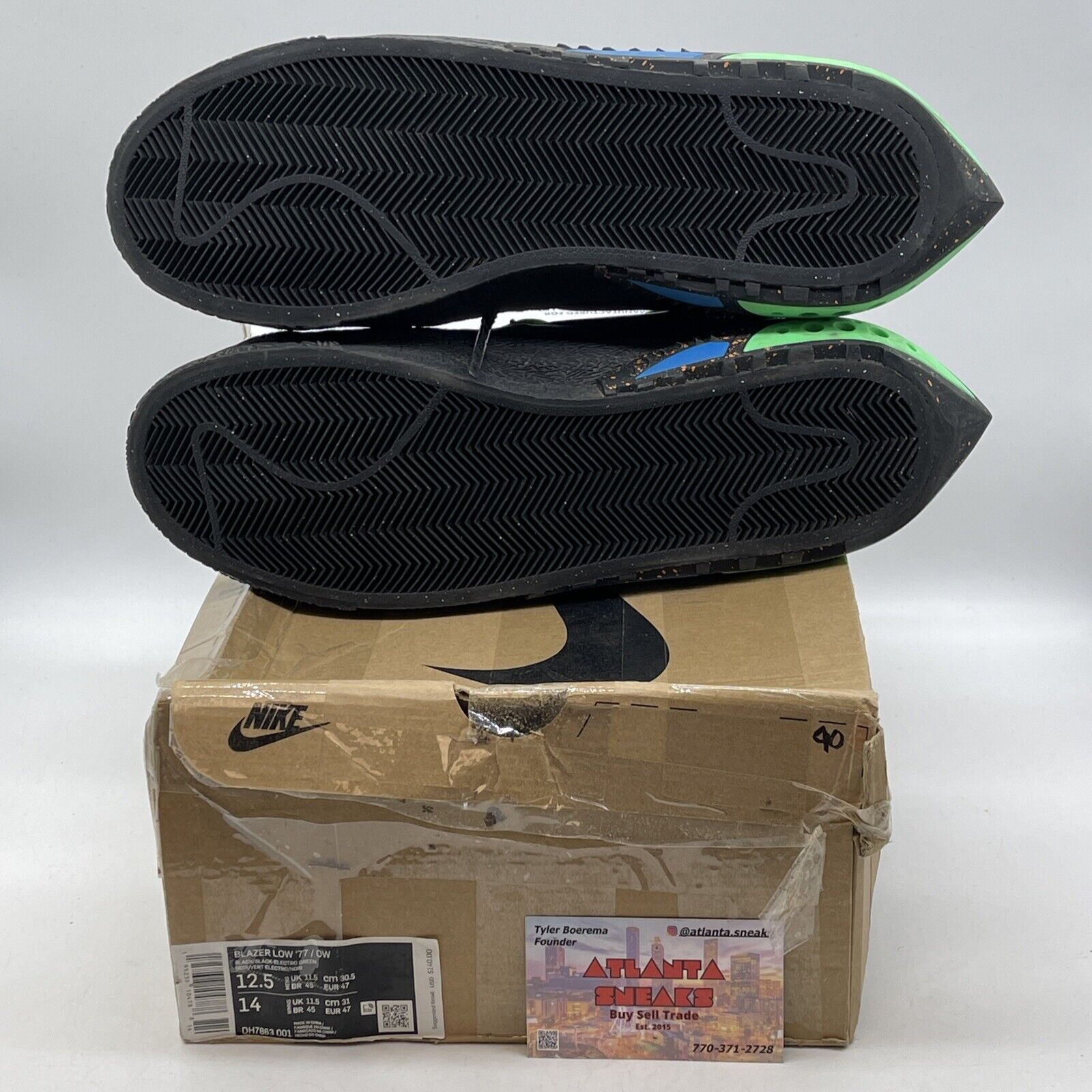 Size 12.5 - Nike Off-White x Blazer Low Black Green White Suede (DH7863-001)