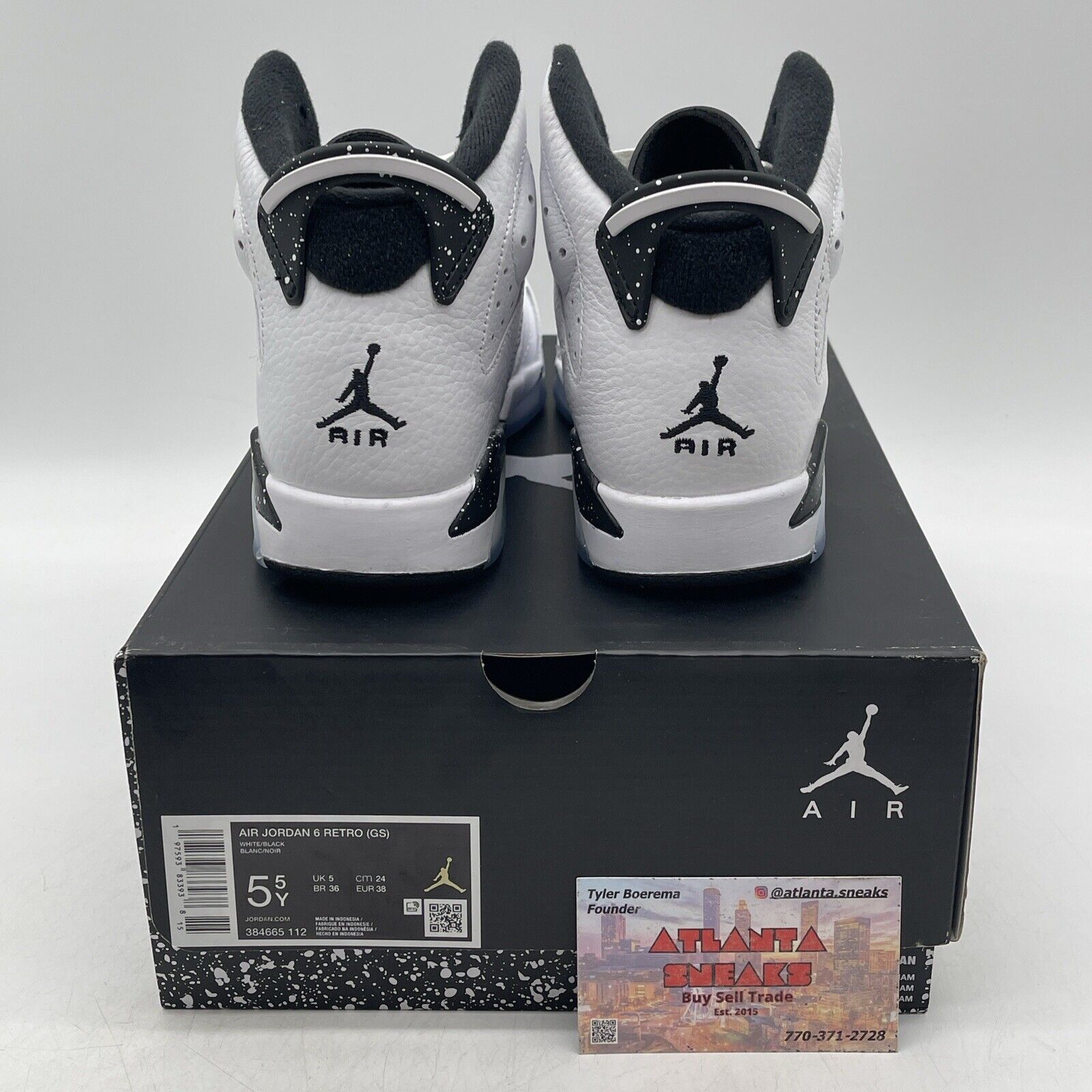 Size 5.5Y - Jordan 6 Retro Reverse Oreo White Black Leather (384665 112)