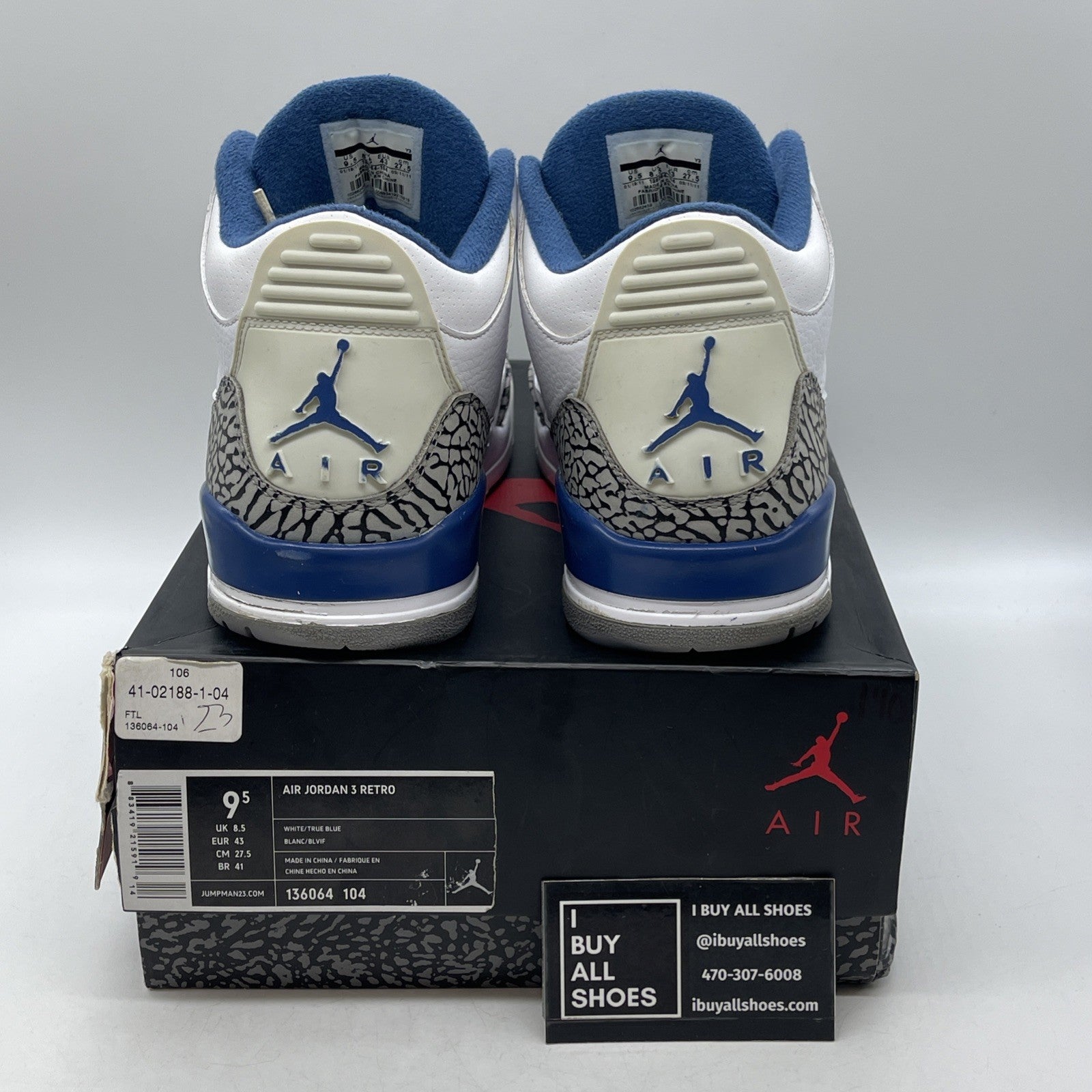 Size 9.5 - Air Jordan 3 Retro 2011 True Blue (136064-104)