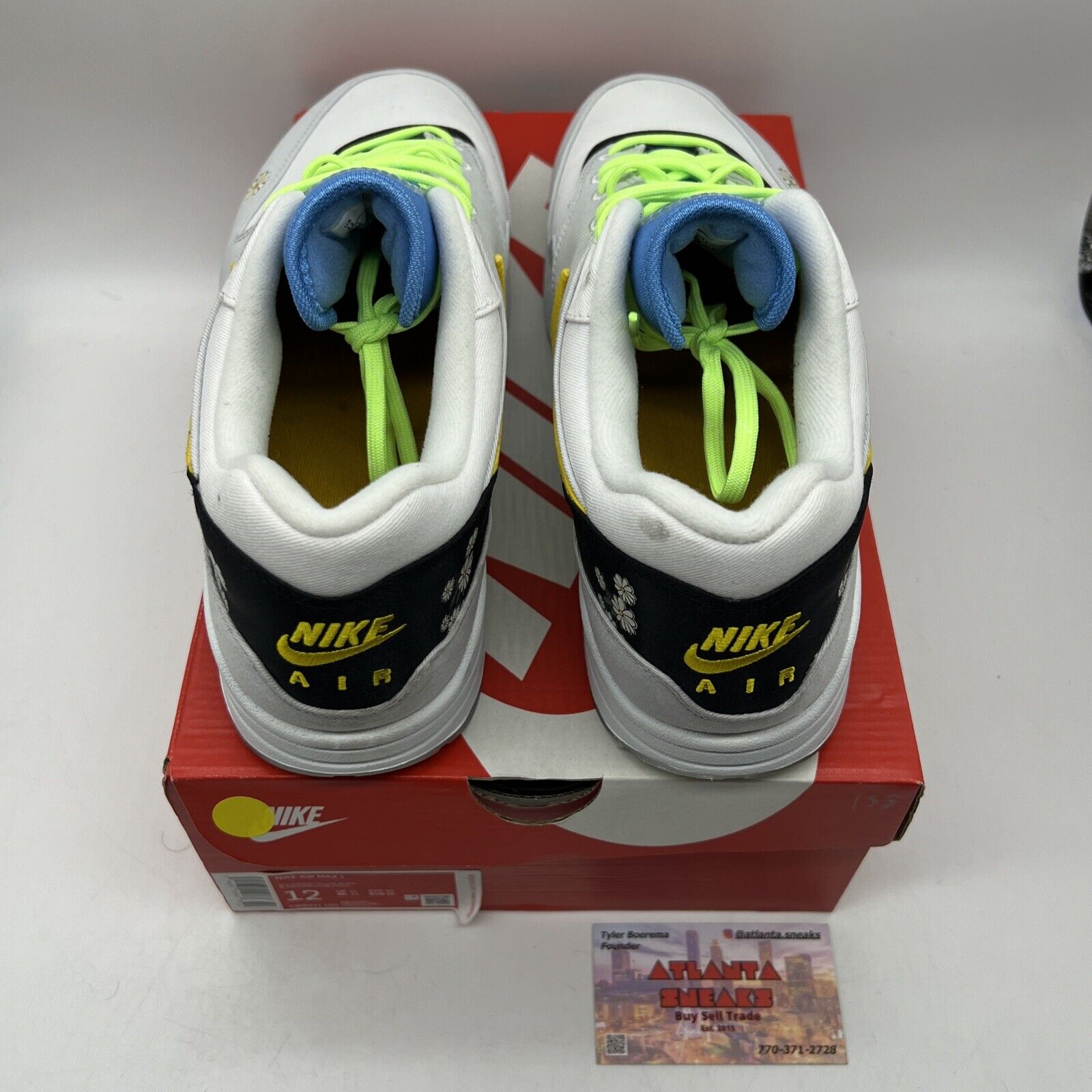 Size 12 - Nike Air Max 1 Daisy - CW6031-100 White Grey Blue Green (CW6031-100)