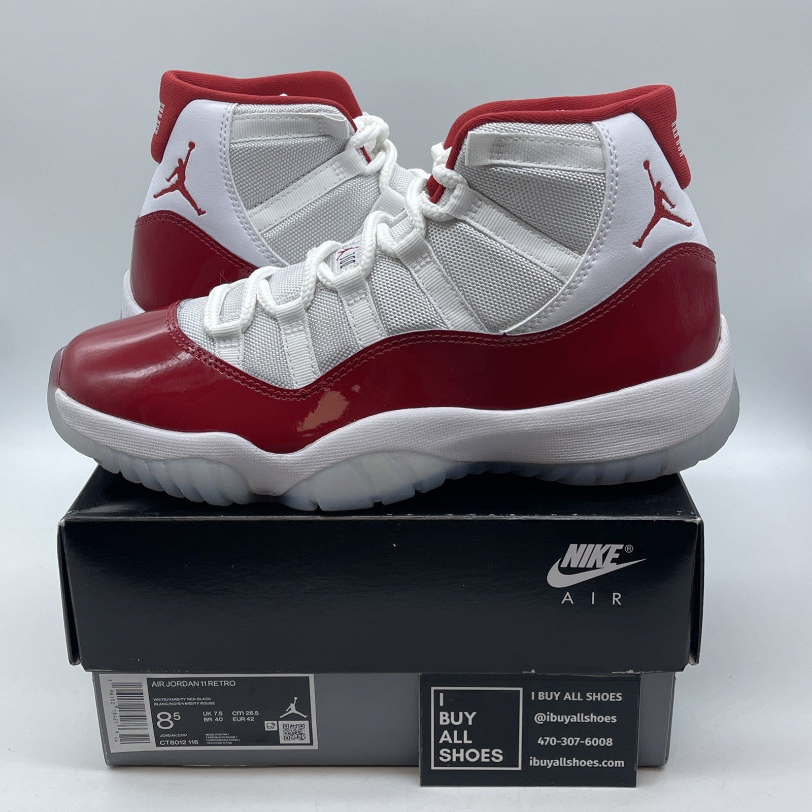 Size 8.5 - Jordan 11 Retro High Cherry White Leather (CT8012-116)