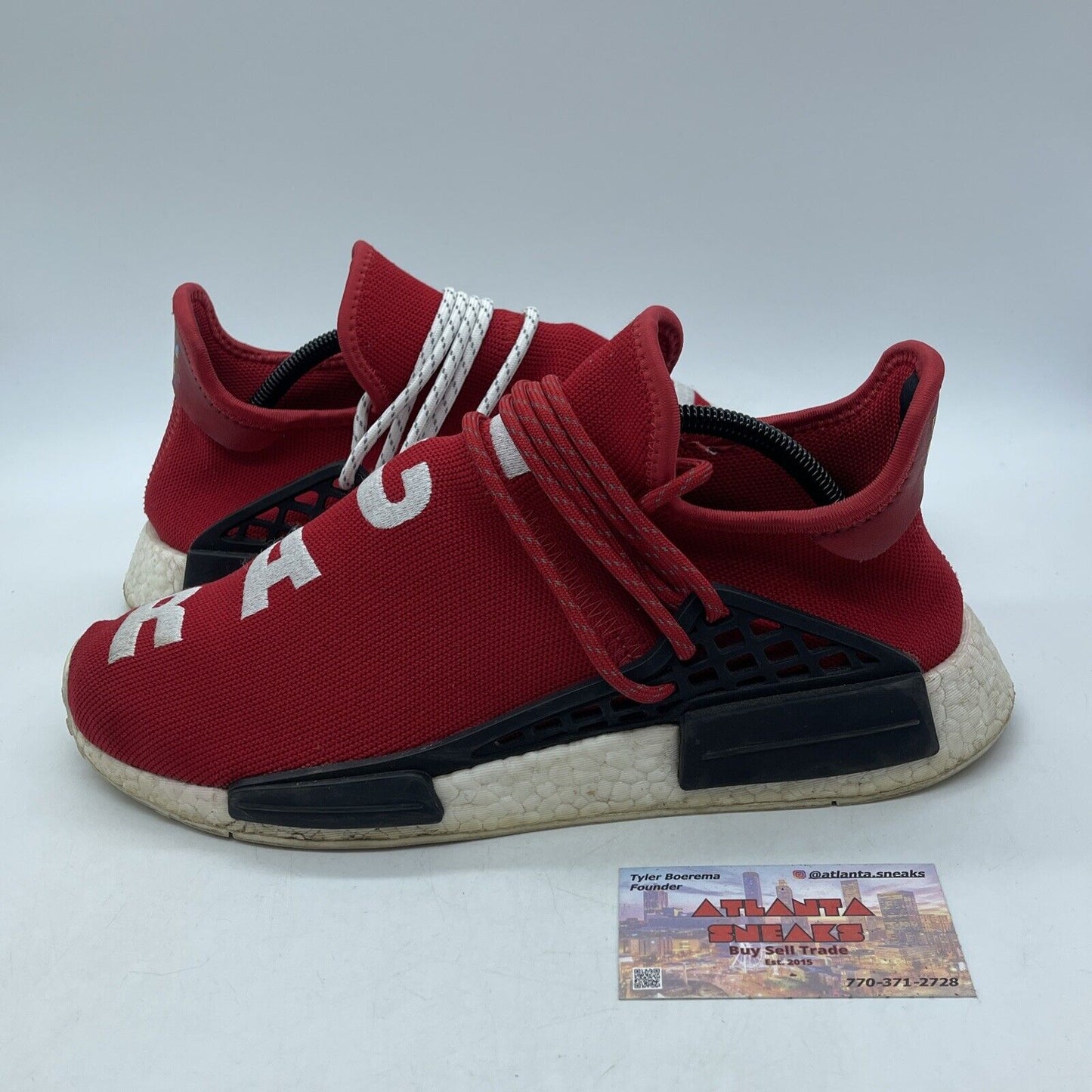 Size 10.5 - adidas Pharrell x NMD Human Race Red White Suede black  (BB0616)