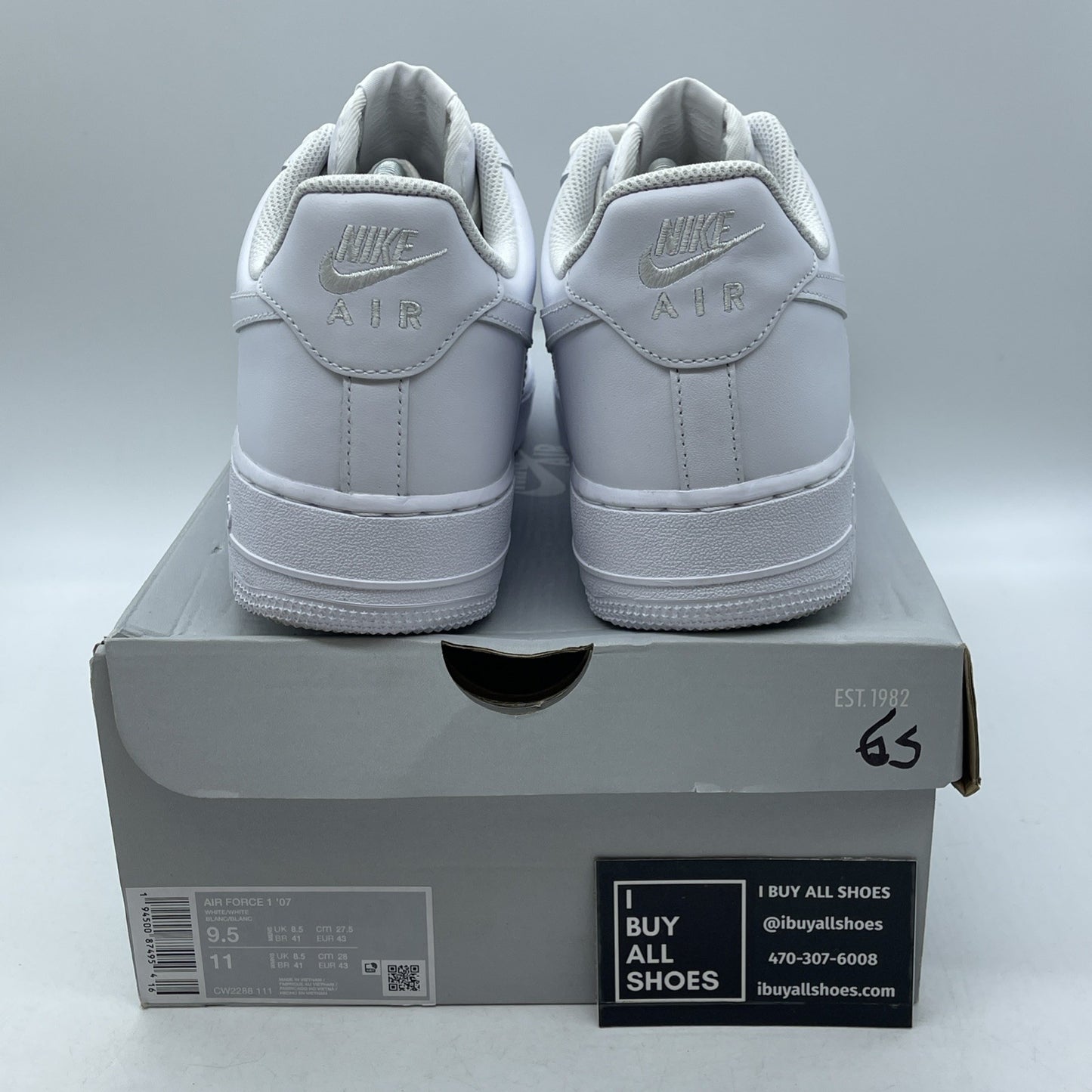 Size 9.5 - Nike Air Force 1 '07 Low Triple White Leather (CW2288-111)