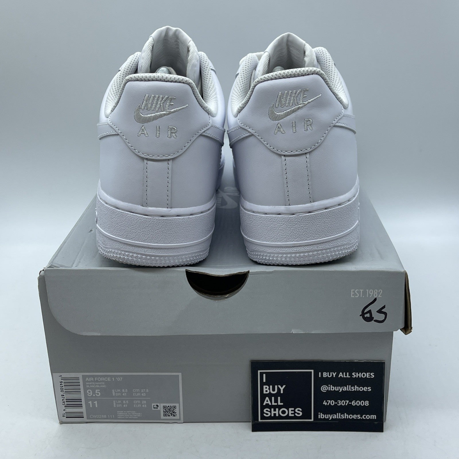 Size 9.5 - Nike Air Force 1 '07 Low Triple White Leather (CW2288-111)