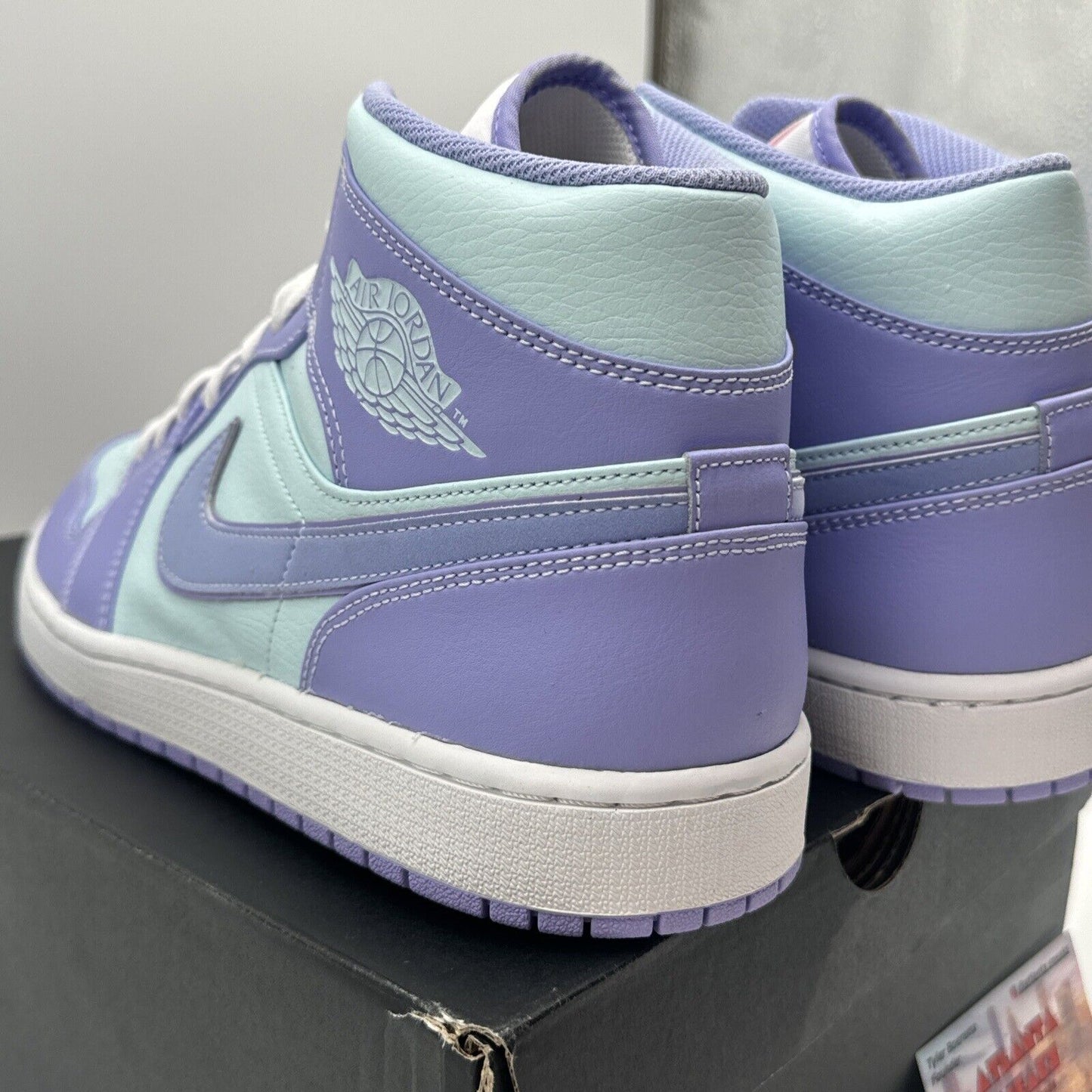 Size 14 - Jordan 1 Mid Purple Aqua Blue Unc White Midsole Nice Leather New OG Al