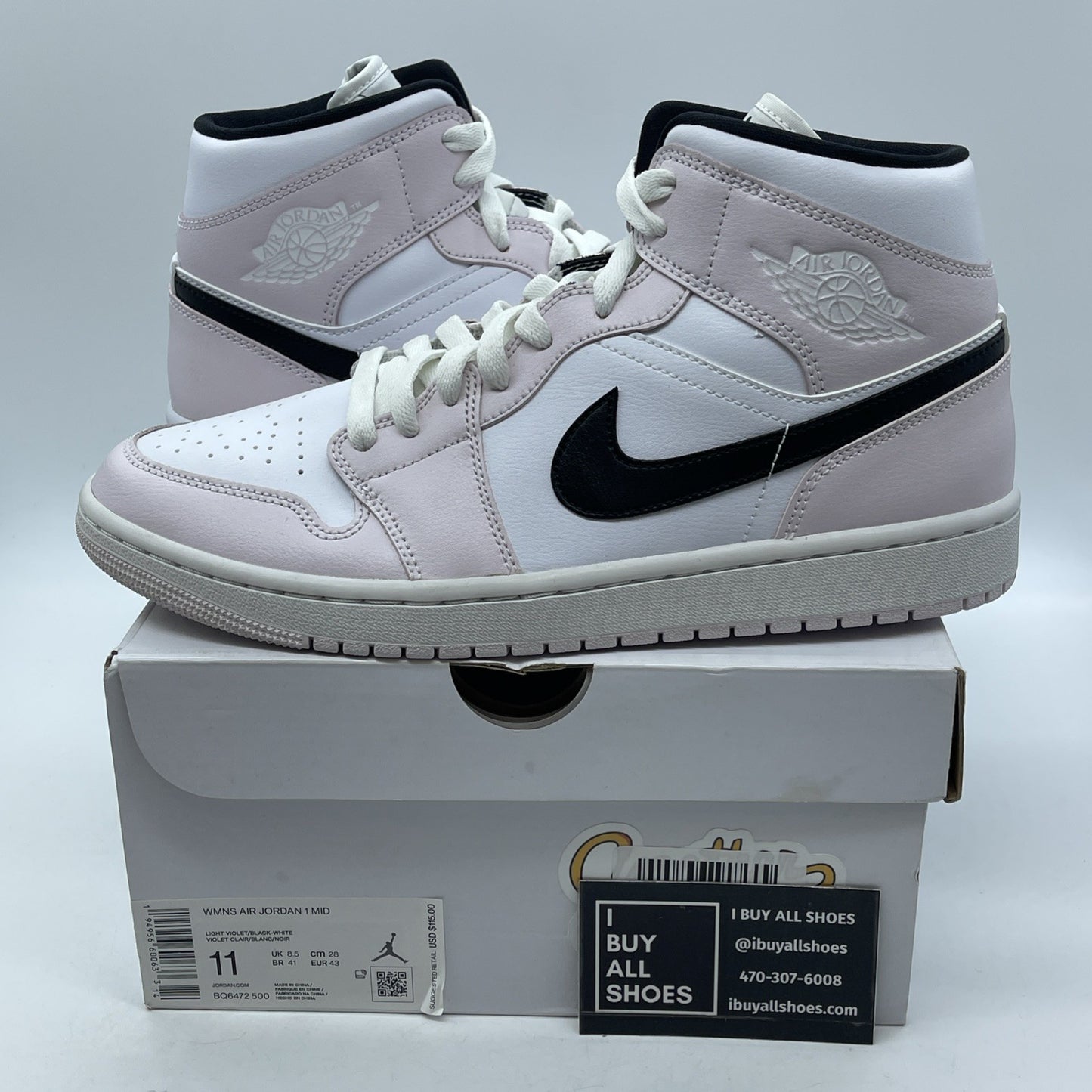 Size 11W - Air Jordan 1 Mid Barely Rose White Black Leather (BQ6472-500)